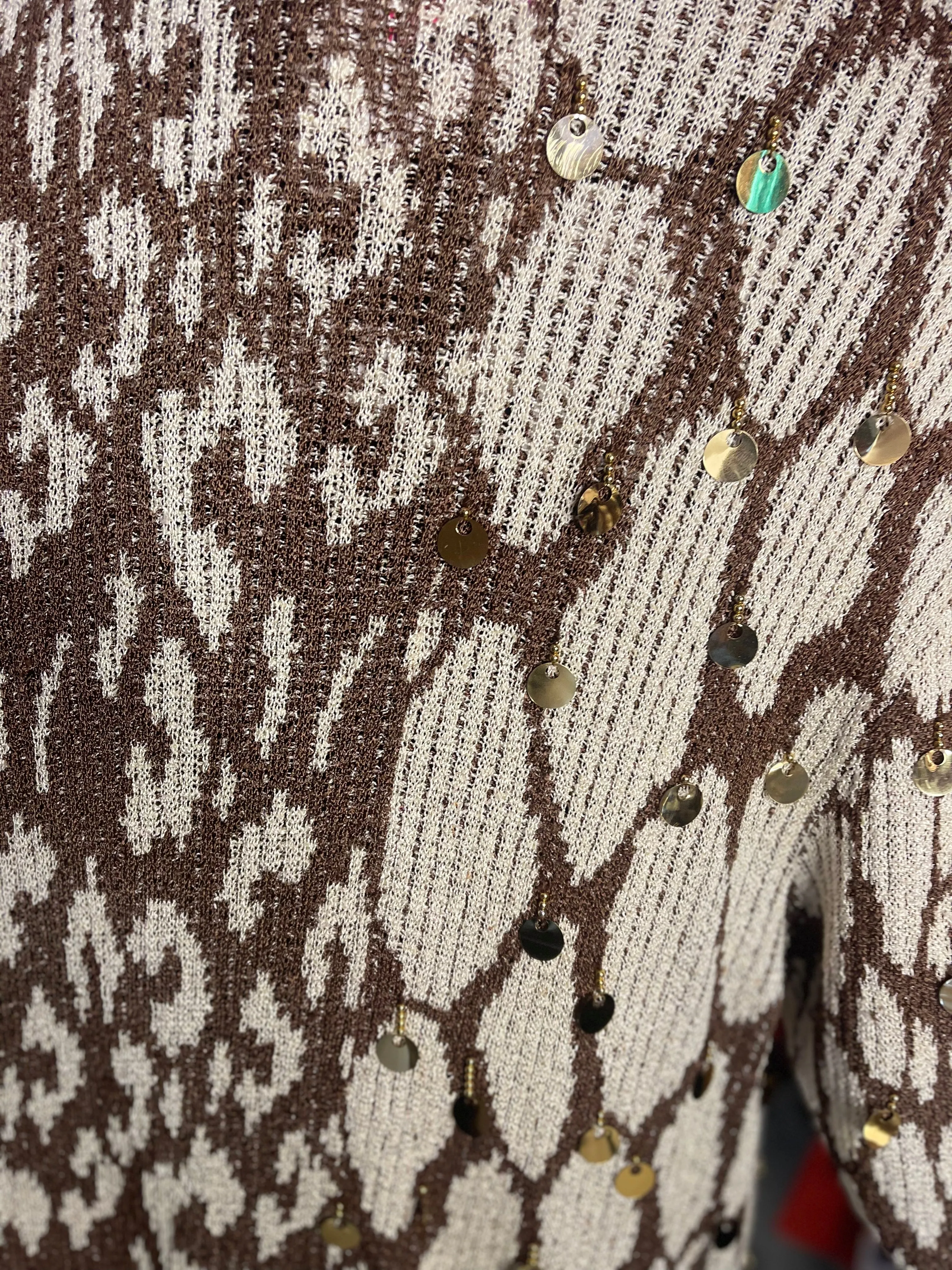 Vintage 80s Safari Print Bedazzled Cardigan