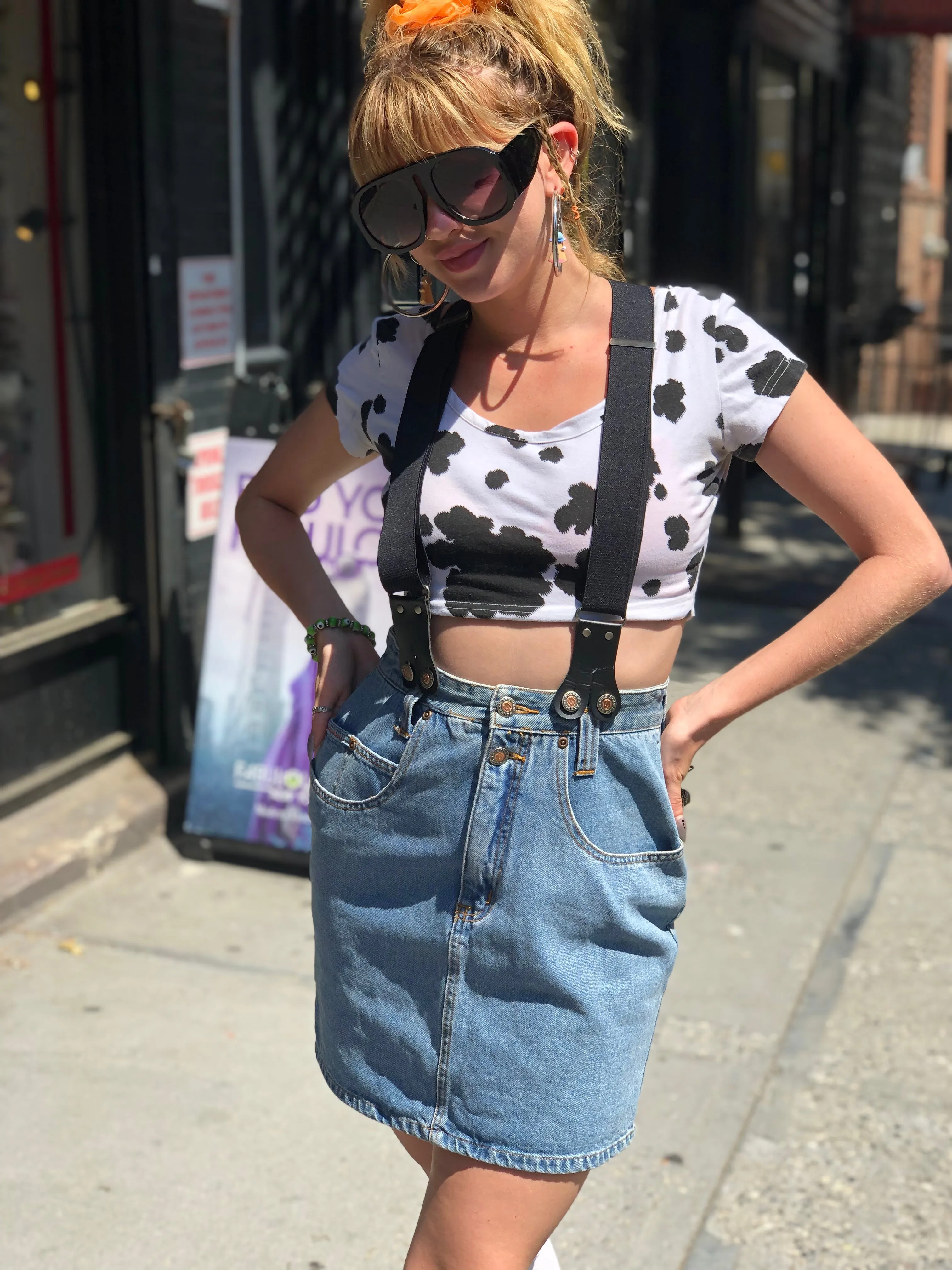 Vintage 90s Denim Skirt With Suspenders