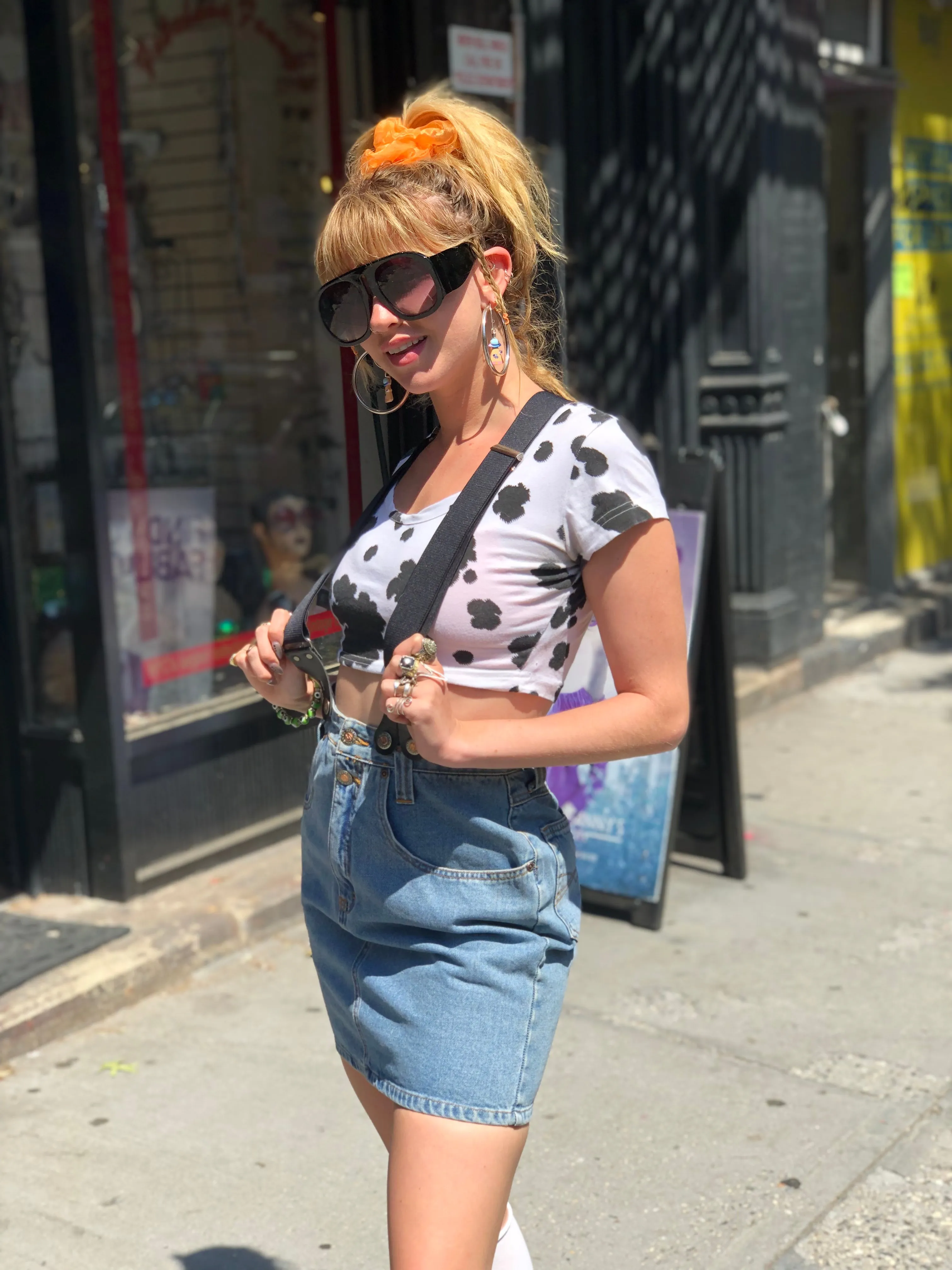 Vintage 90s Denim Skirt With Suspenders