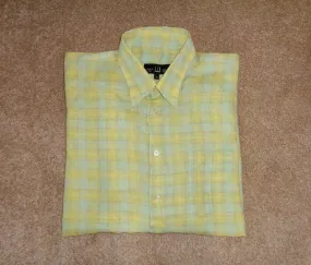 Vintage Dunhill Yellow & Blue Check Long Sleeve 100% Linen X-Large Shirt