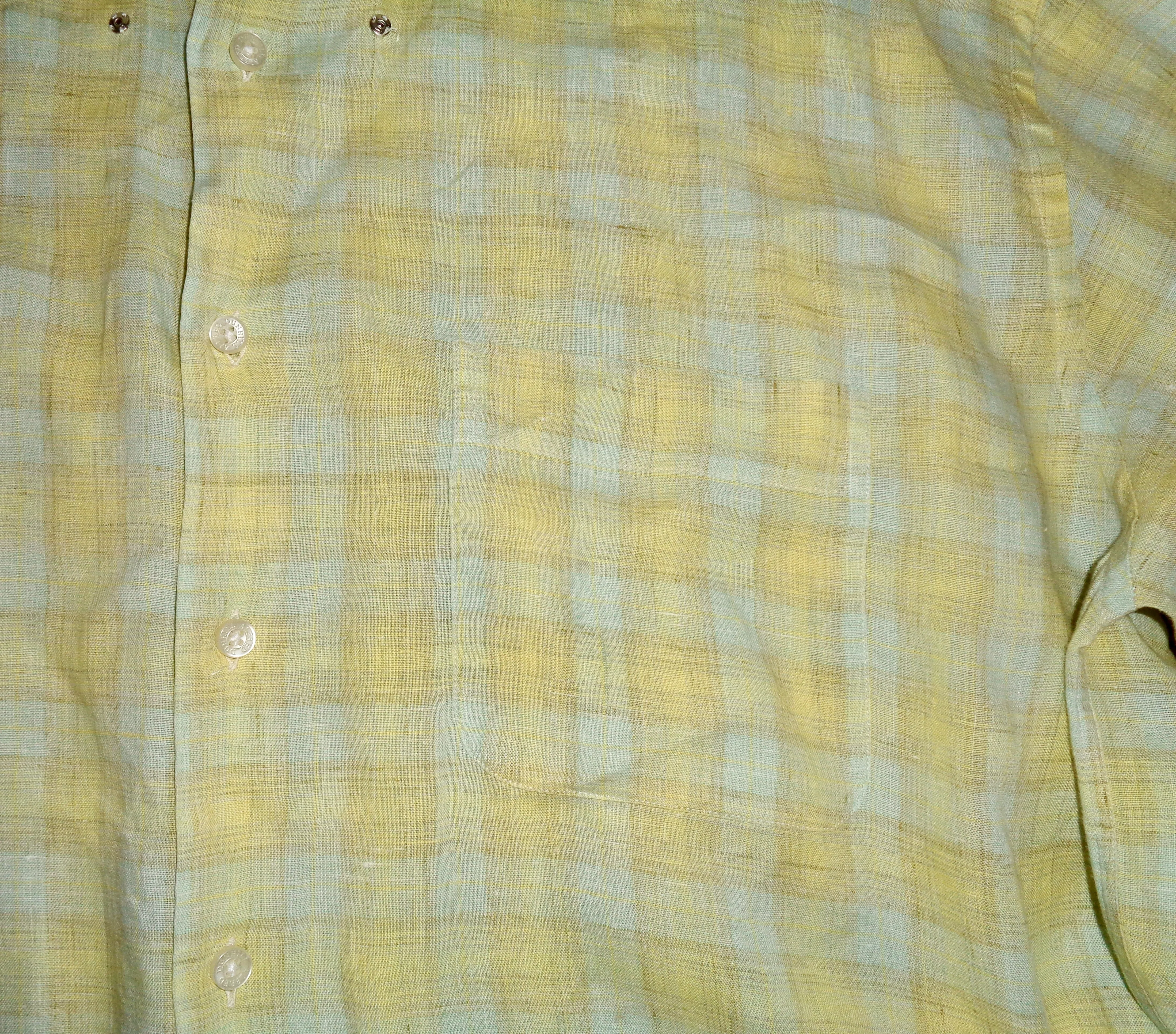 Vintage Dunhill Yellow & Blue Check Long Sleeve 100% Linen X-Large Shirt