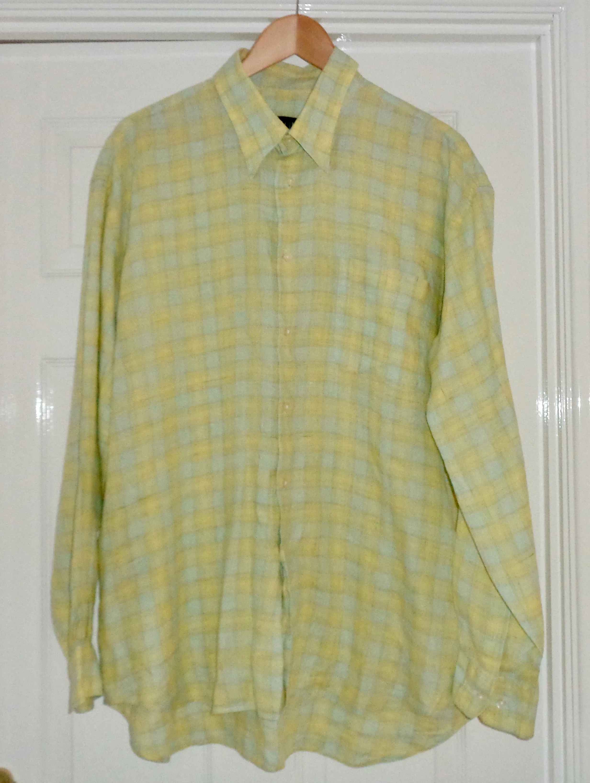 Vintage Dunhill Yellow & Blue Check Long Sleeve 100% Linen X-Large Shirt