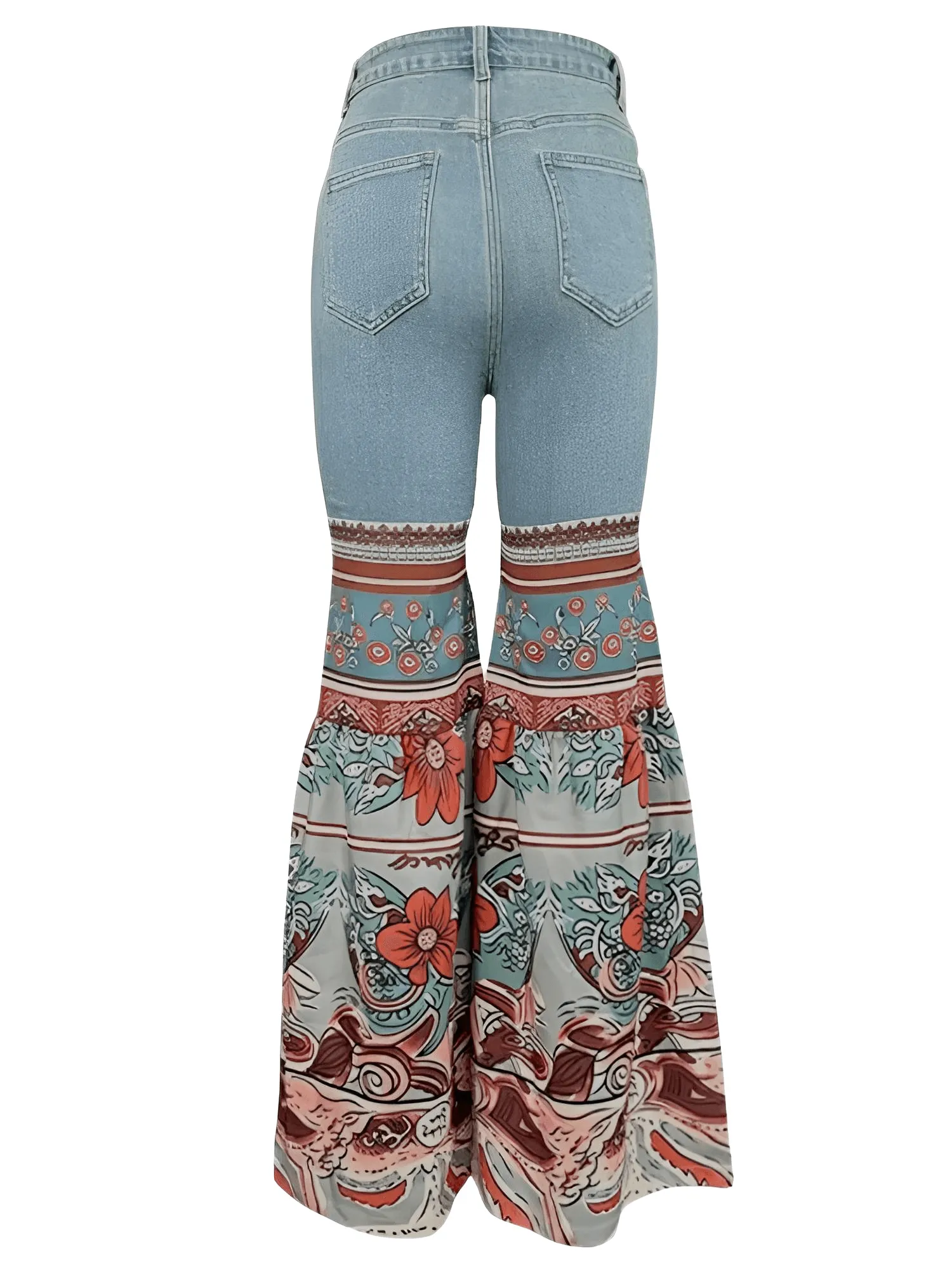 Vintage Floral Patchwork Jeans Women's High Waist Slim Fit Casual High Street Flared Pants