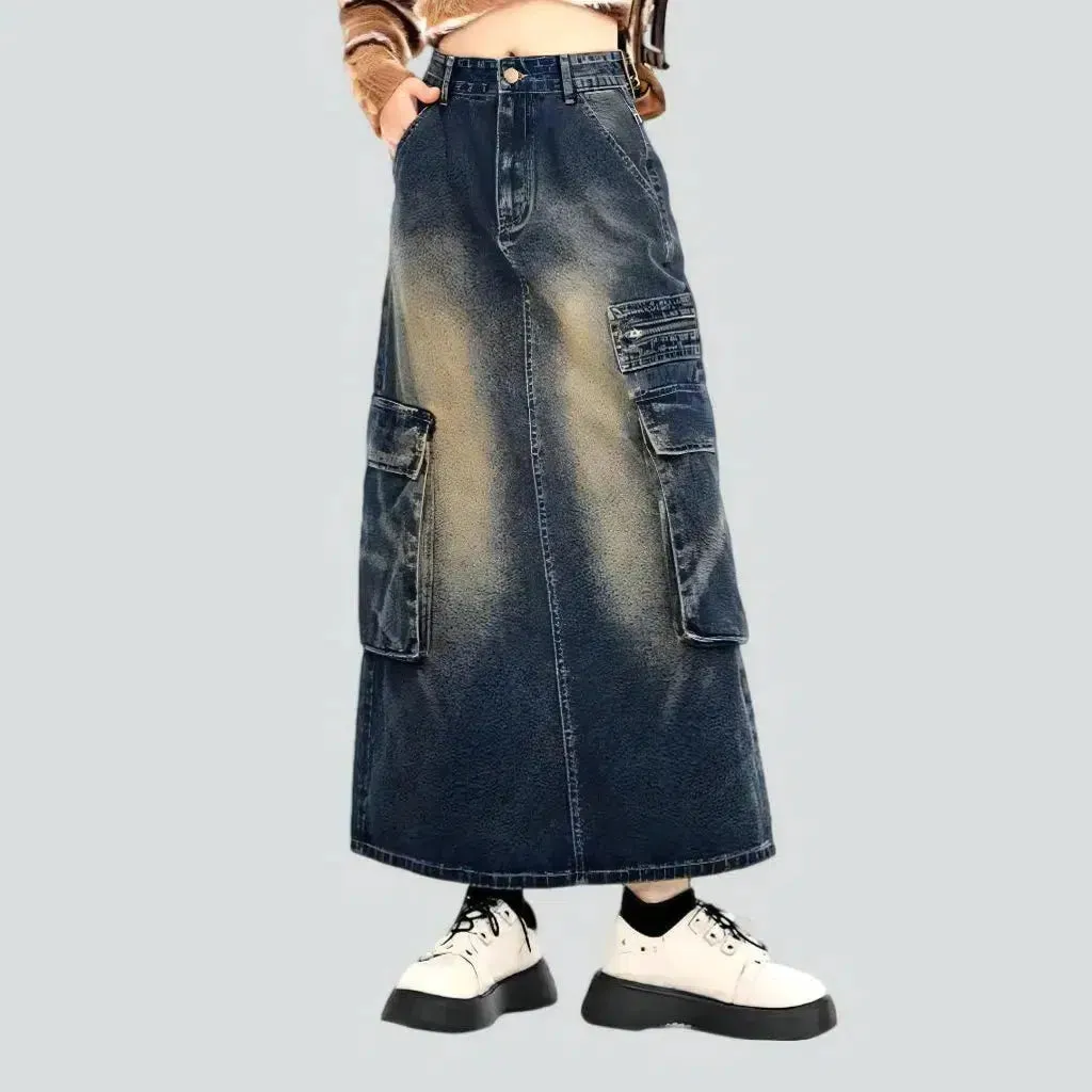 Voluminous long denim skirt
 for ladies