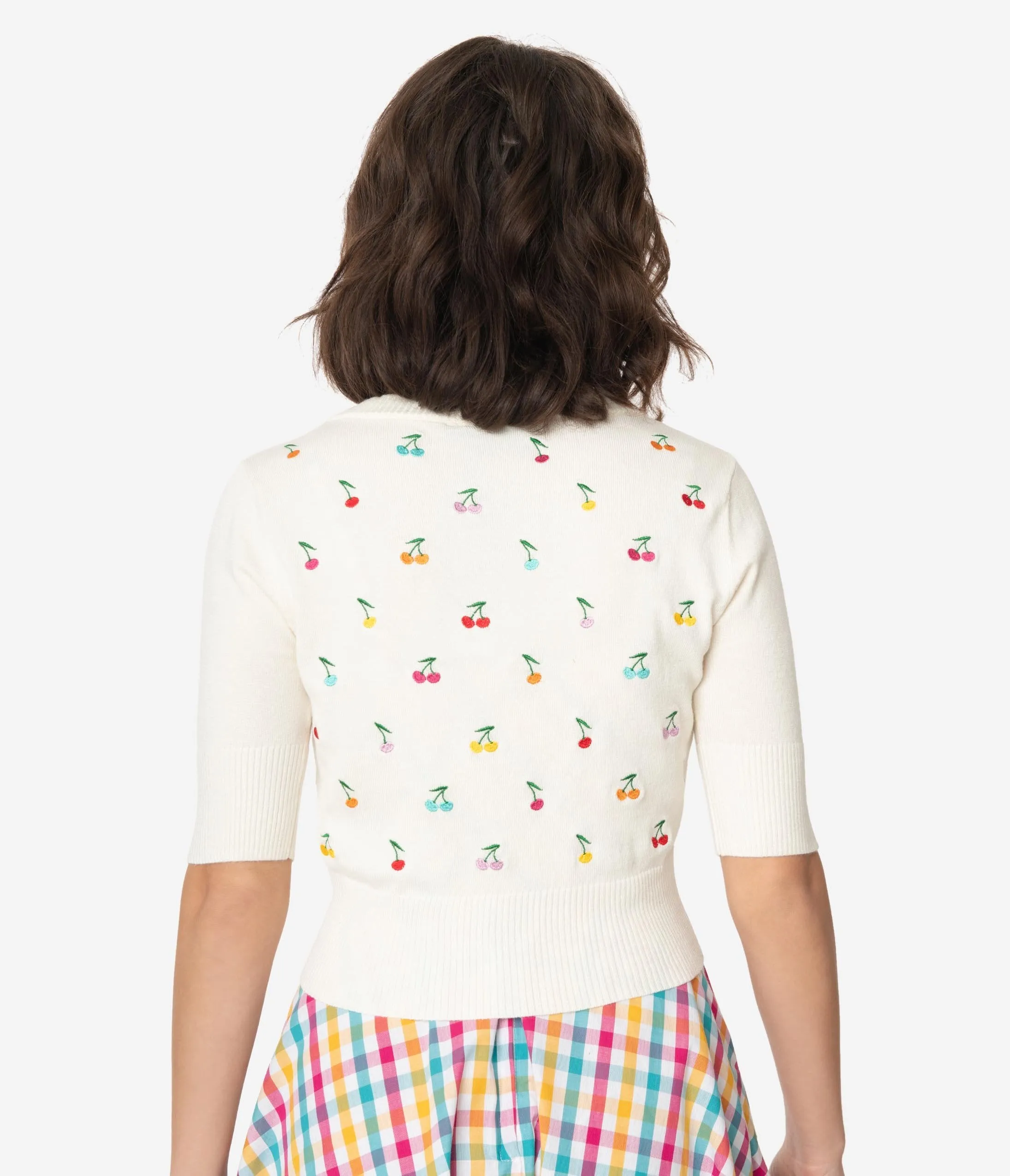 Voodoo Vixen Cream & Multicolor Cherries Catorina Crop Cardigan