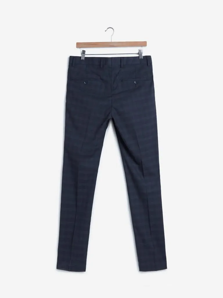 WES Formals Navy And Grey Ultra-Slim Fit Trouser