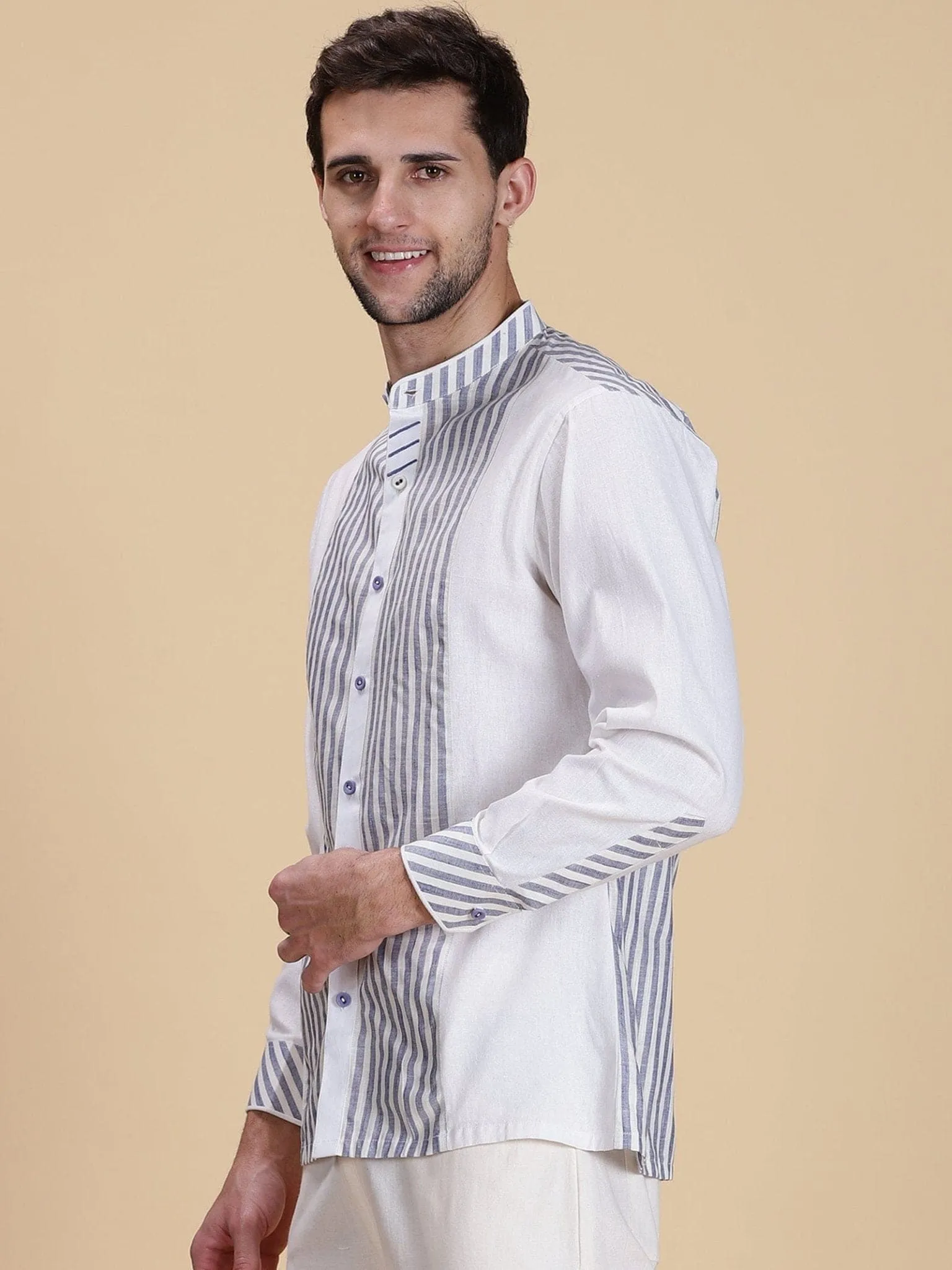 White & Blue Linen Stripe Shirt