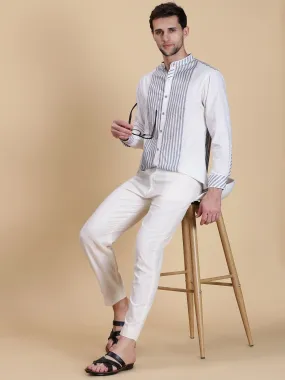 White & Blue Linen Stripe Shirt