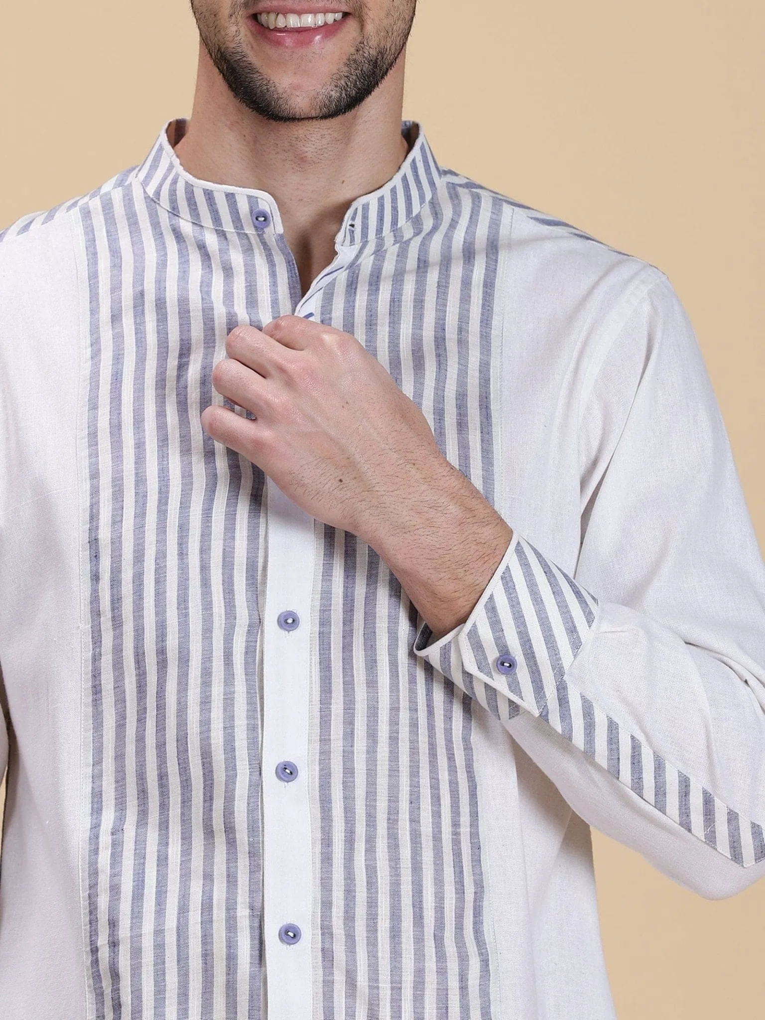 White & Blue Linen Stripe Shirt