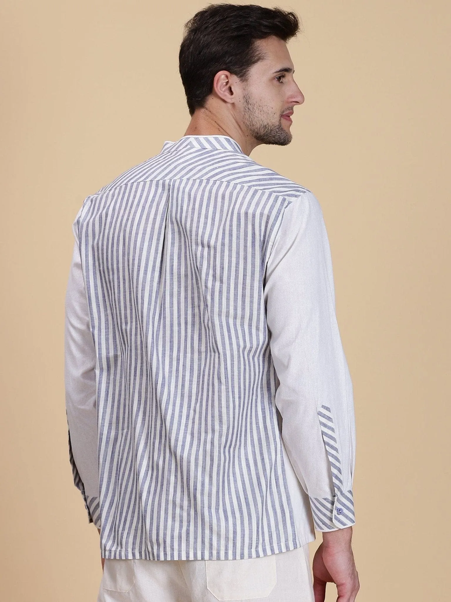 White & Blue Linen Stripe Shirt