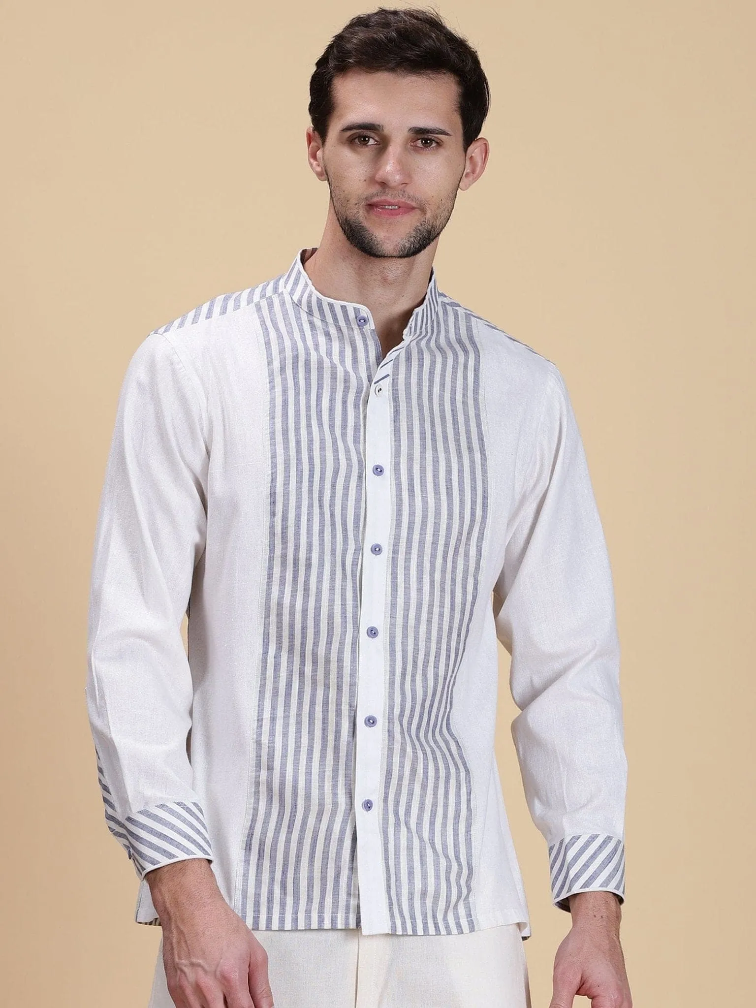 White & Blue Linen Stripe Shirt