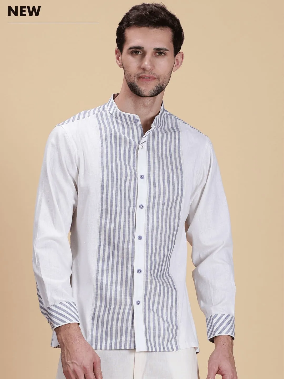 White & Blue Linen Stripe Shirt