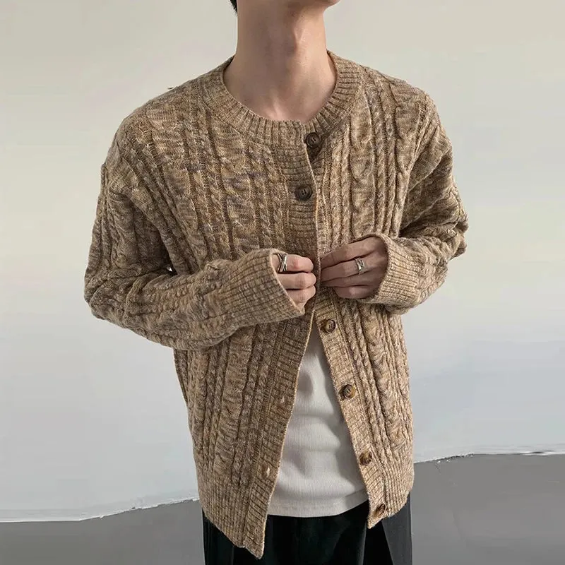 Wiaofellas  -  Autumn Clothing Men's Light Luxury Jacquard Knit Cardigan Sweater Korean Vintage Popular Button-down Long Sleeve Knitwear M-3XL