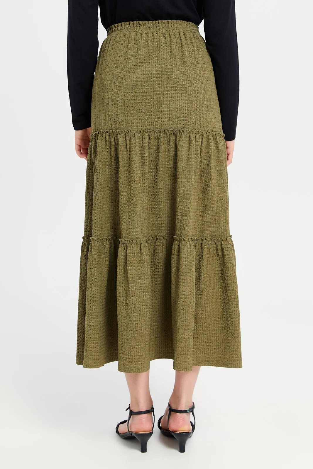 Women Green Textured Tiered Skirt