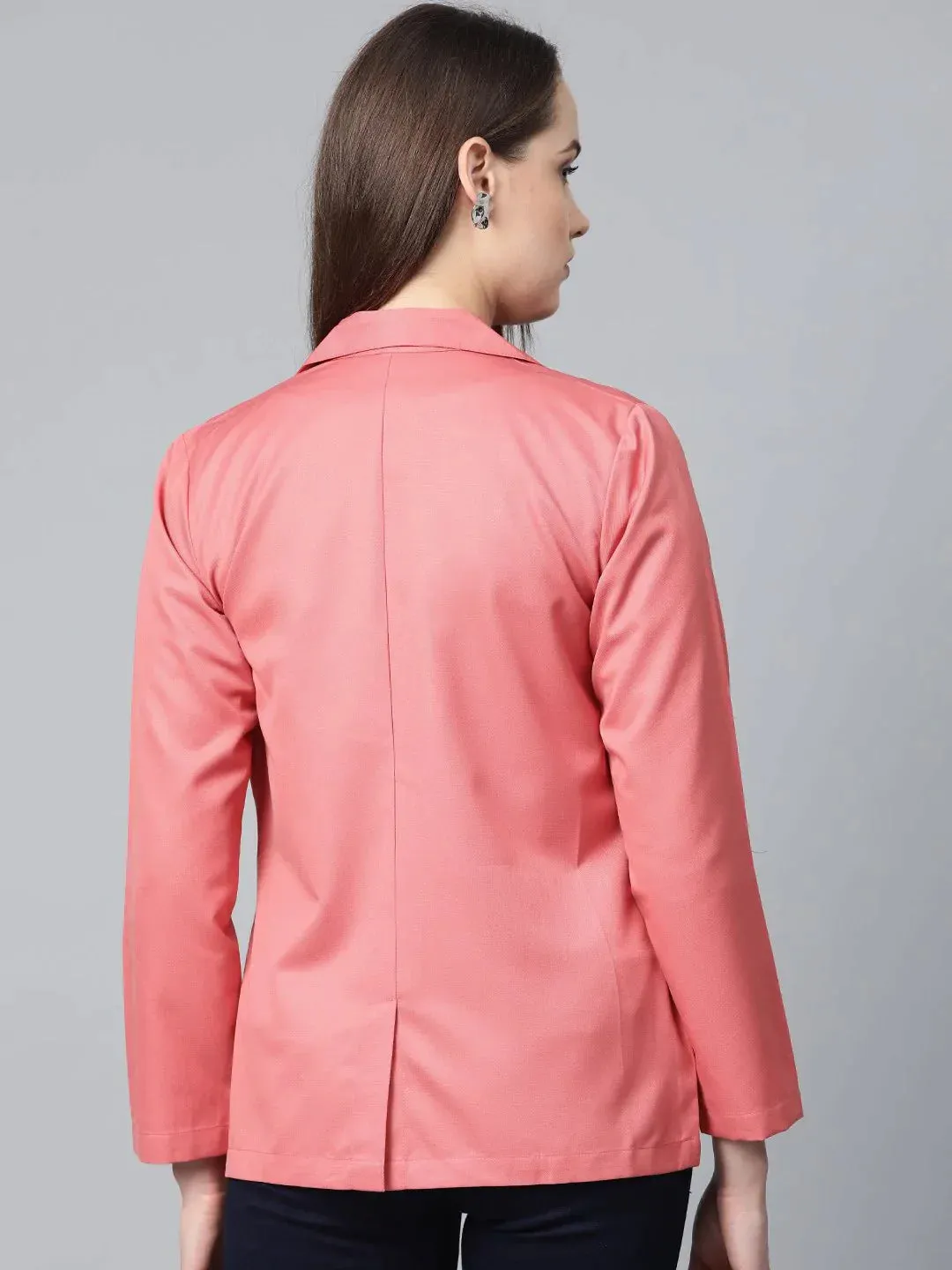 Women Peach Solid Single-Breasted Smart Casual Blazer