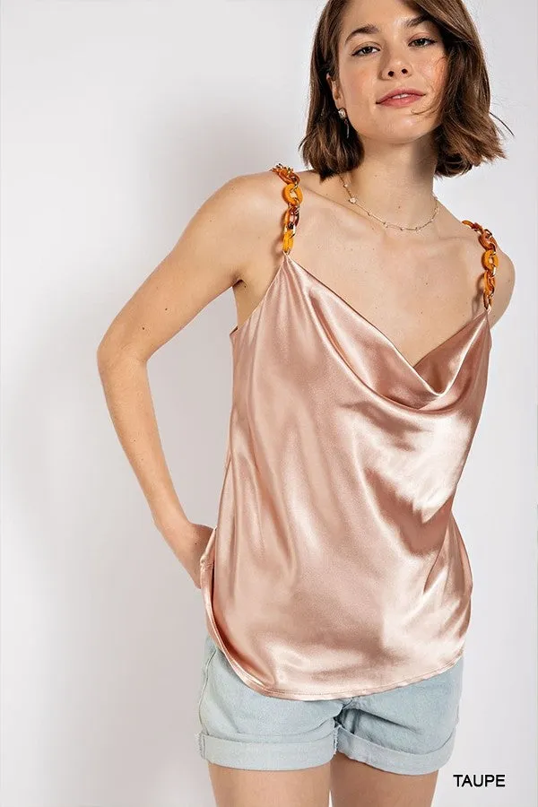 Women's Cowl neck satin camisole with chain strap