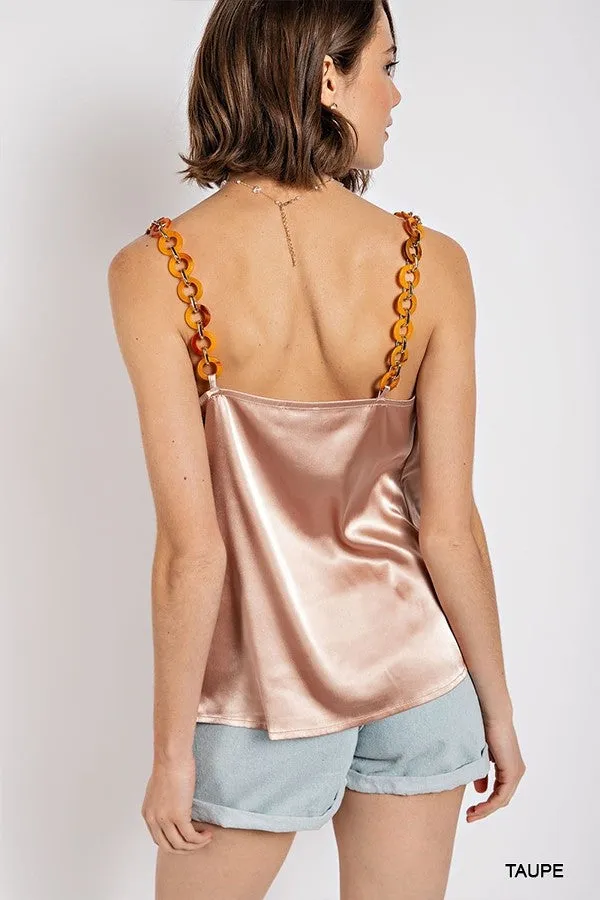 Women's Cowl neck satin camisole with chain strap