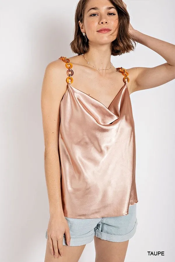 Women's Cowl neck satin camisole with chain strap