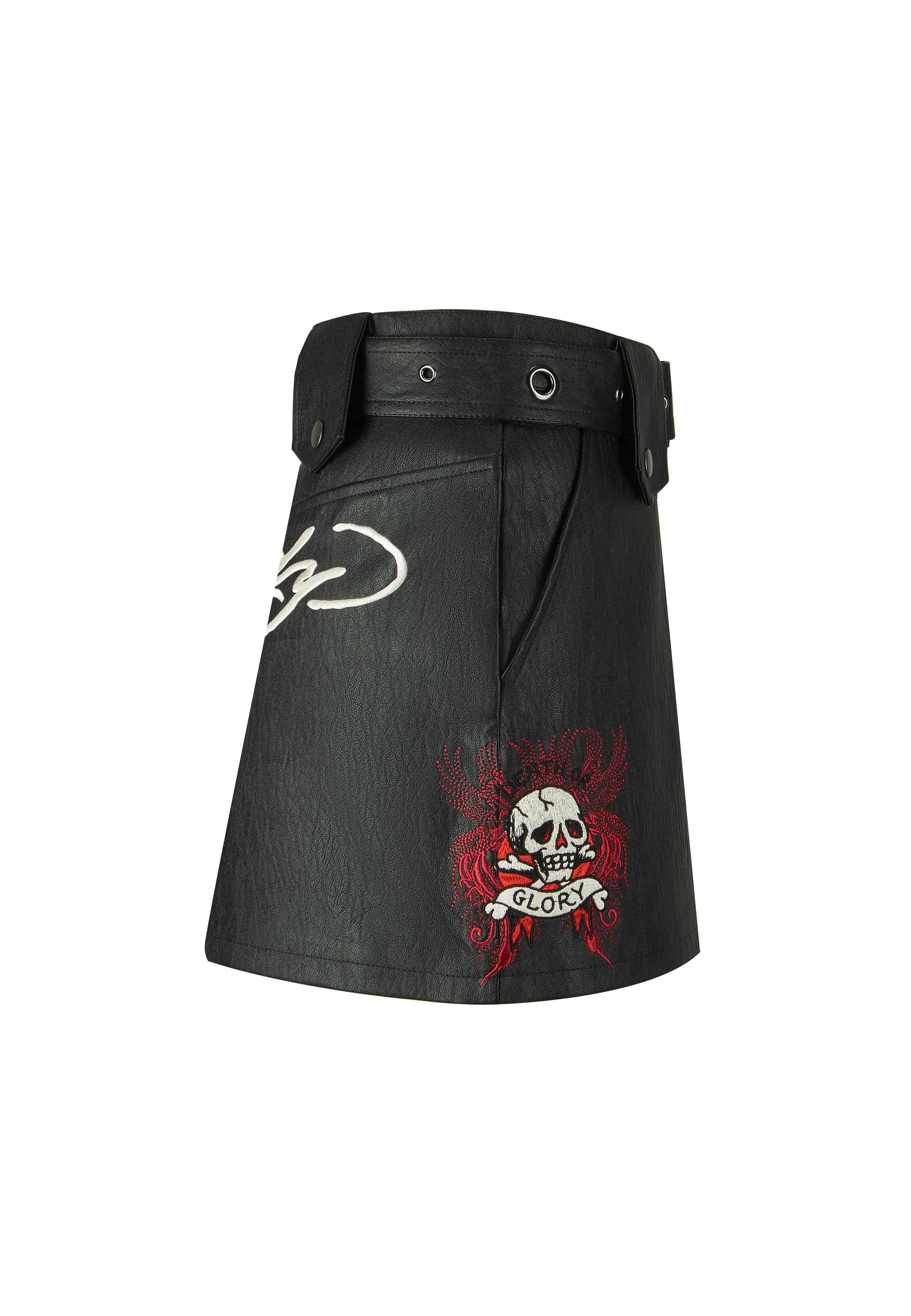 Womens Death Or Glory Vegan Leather Mini Skirt  - Black