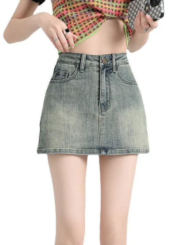 Women's High Waisted A-Line Button Wrap Denim Jean Skirt Mini Skirt by Kaja Clothing -Dextra Skirt