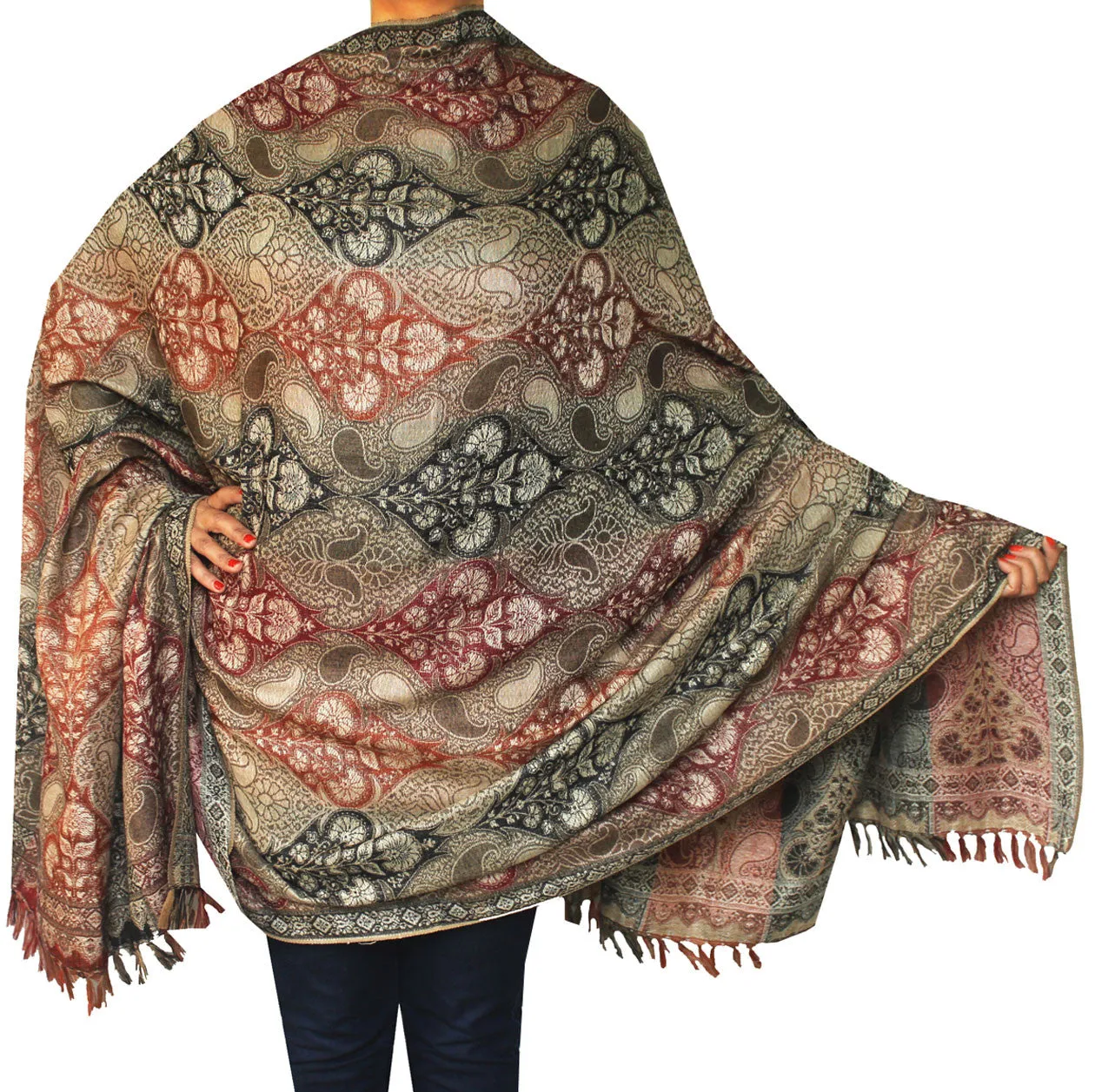 Womens Jamawar Wool Shawl Wrap Gift India Clothes (82 x 42 inches)