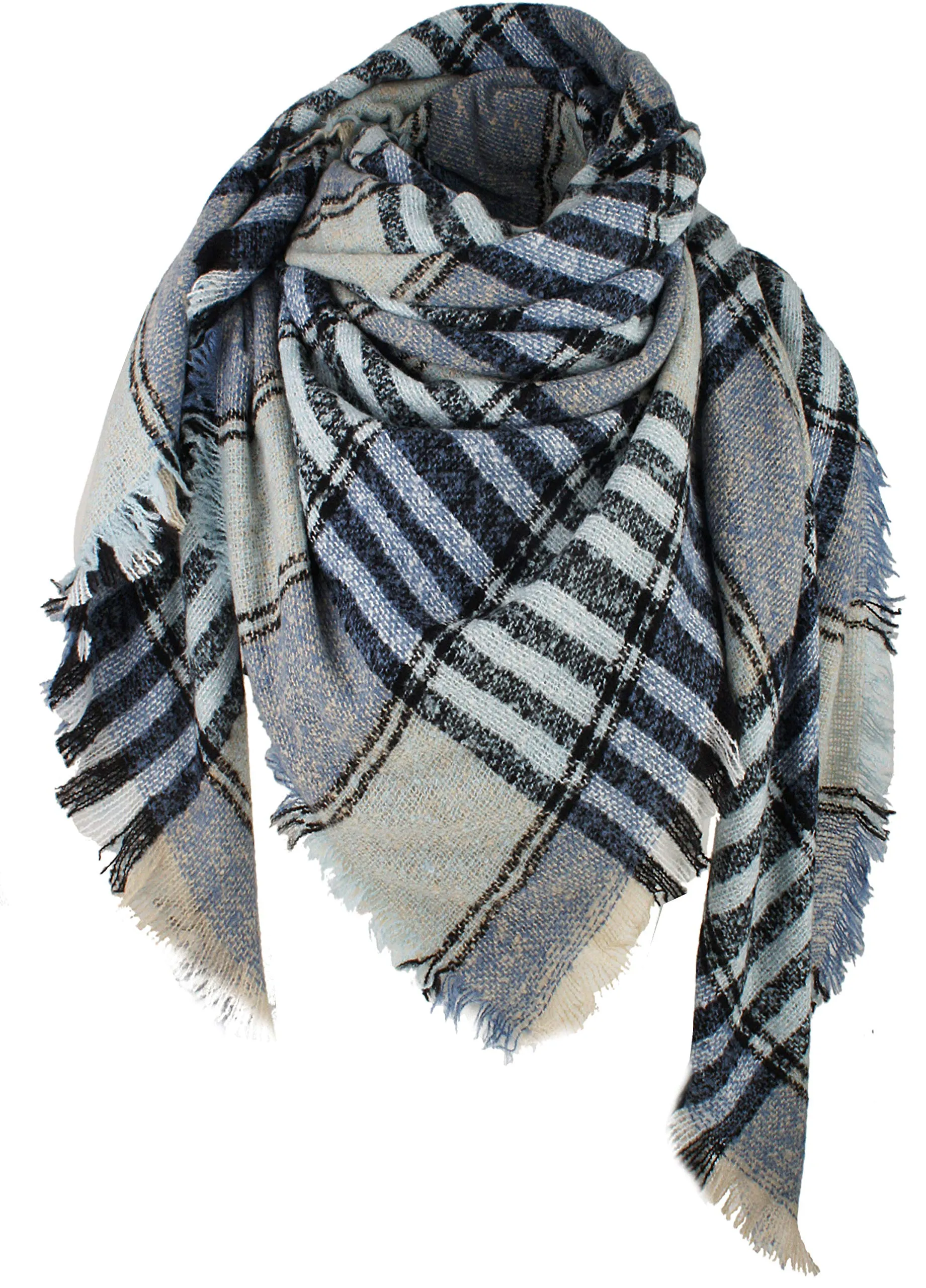 Women's Plaid Blanket Winter Scarf Warm Wrap Oversized Shawl Cape