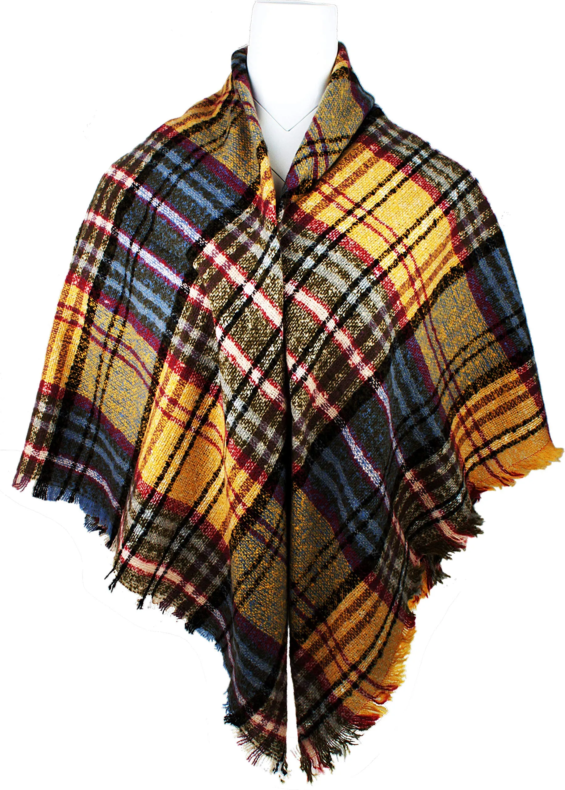 Women's Plaid Blanket Winter Scarf Warm Wrap Oversized Shawl Cape