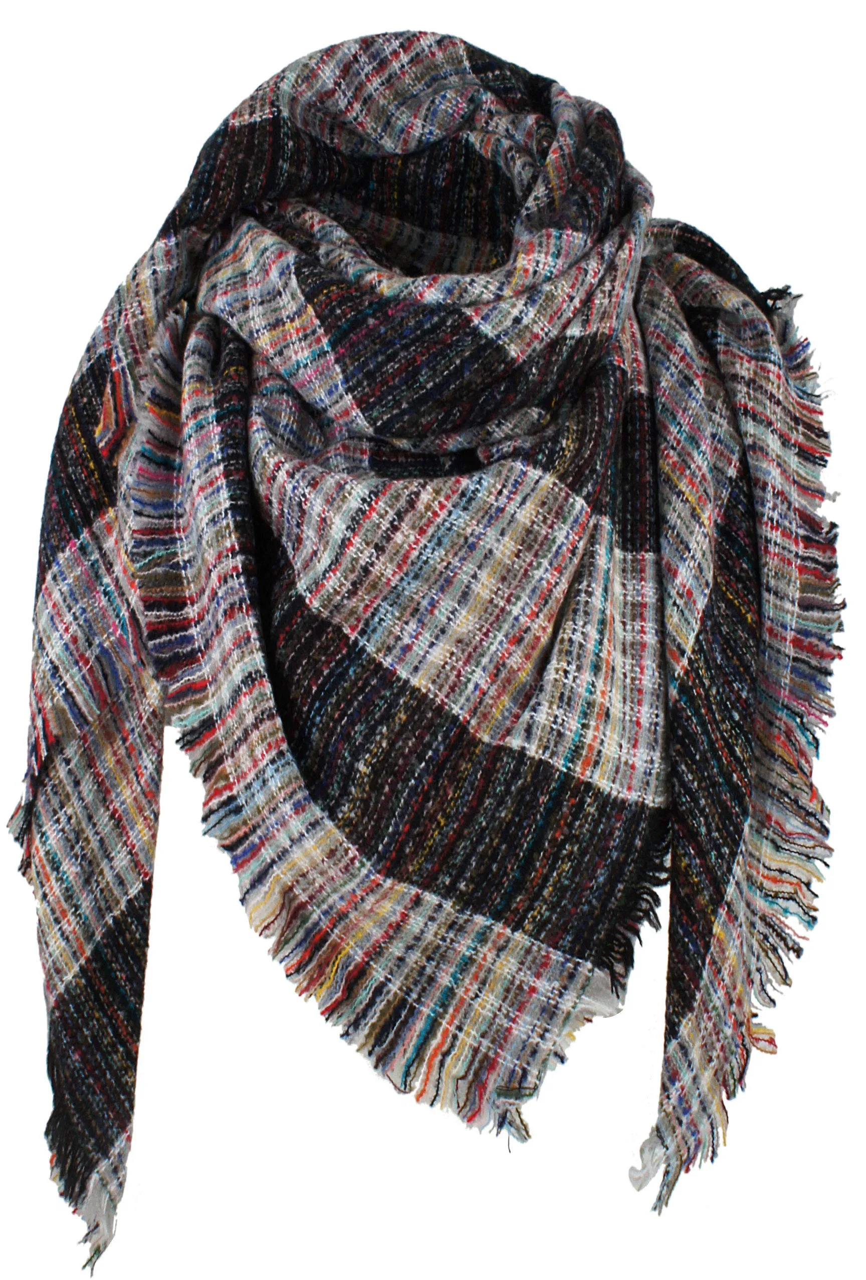 Women's Plaid Blanket Winter Scarf Warm Wrap Oversized Shawl Cape