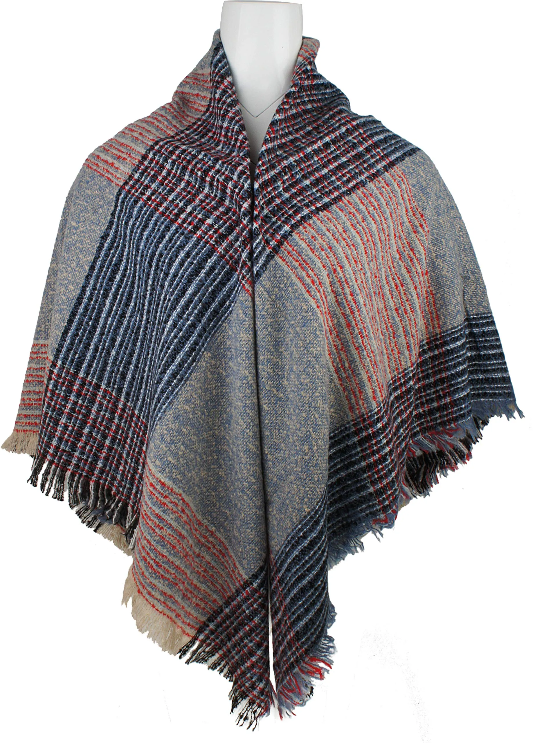 Women's Plaid Blanket Winter Scarf Warm Wrap Oversized Shawl Cape