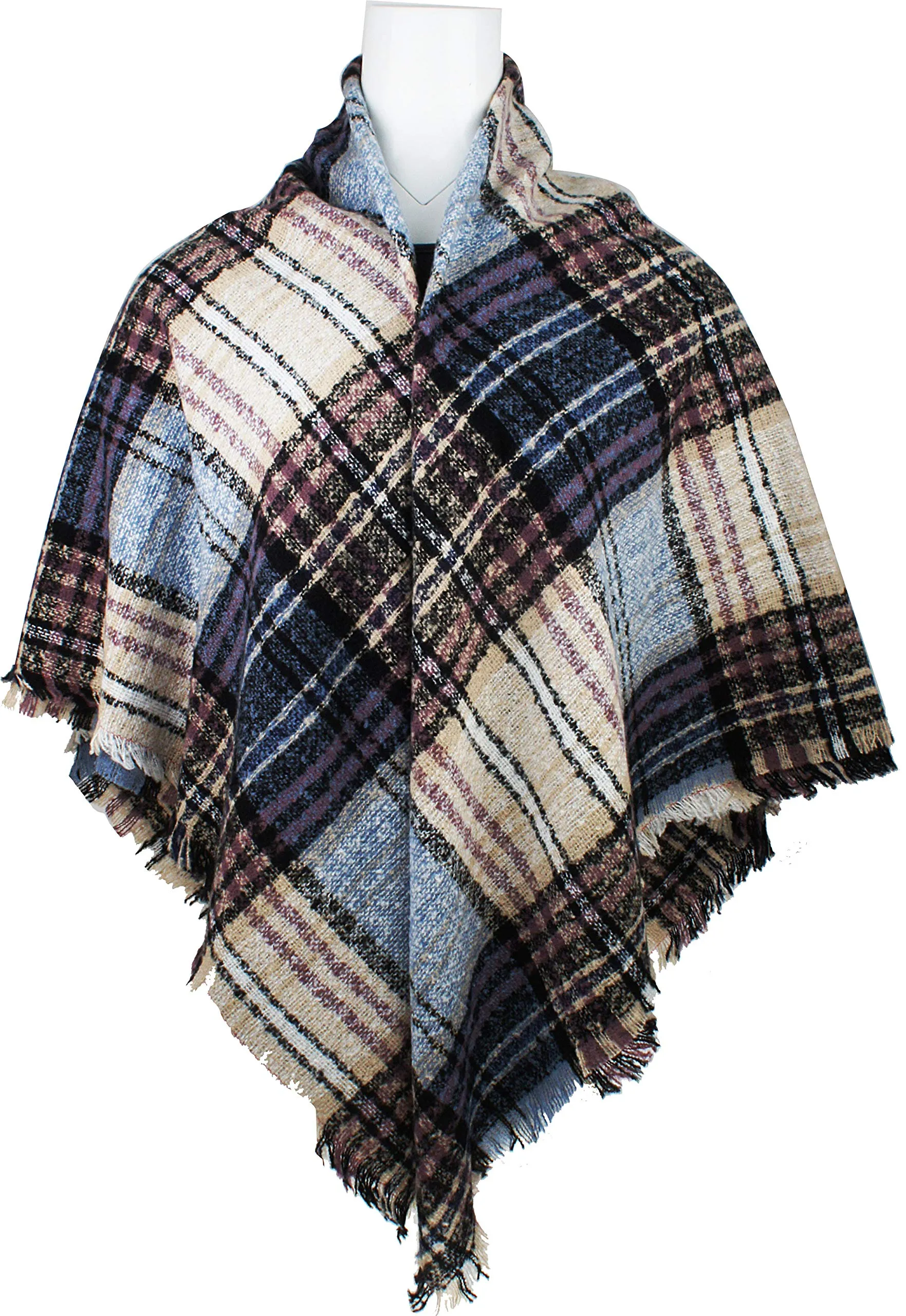 Women's Plaid Blanket Winter Scarf Warm Wrap Oversized Shawl Cape