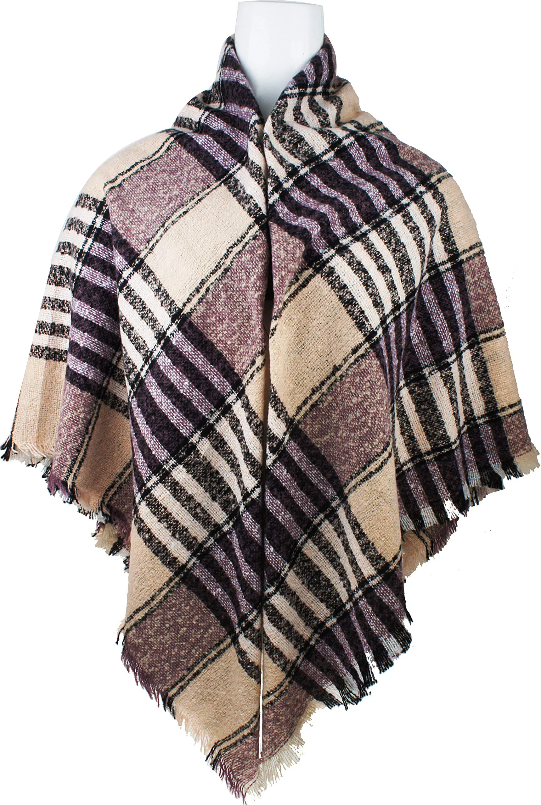 Women's Plaid Blanket Winter Scarf Warm Wrap Oversized Shawl Cape