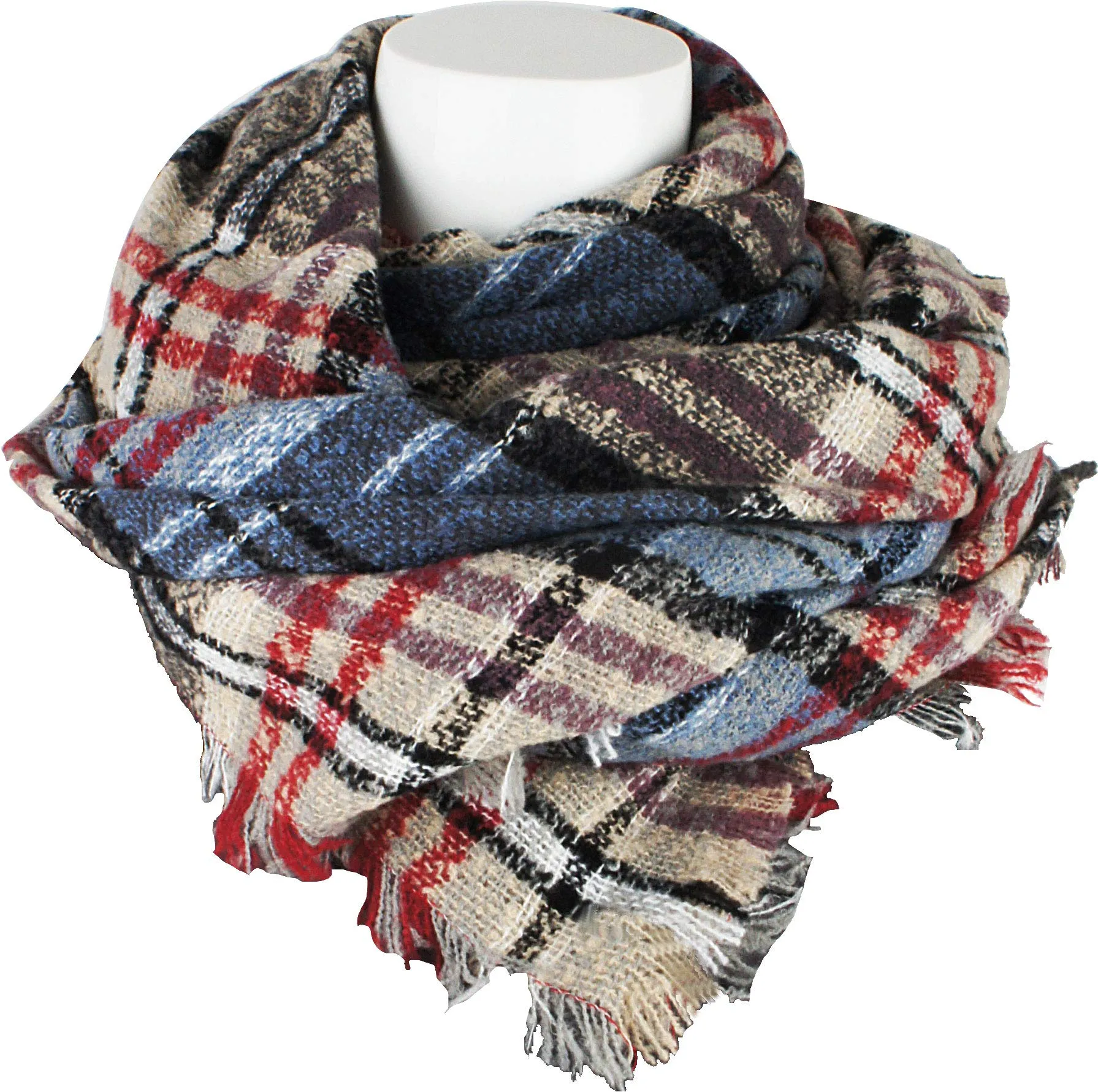 Women's Plaid Blanket Winter Scarf Warm Wrap Oversized Shawl Cape