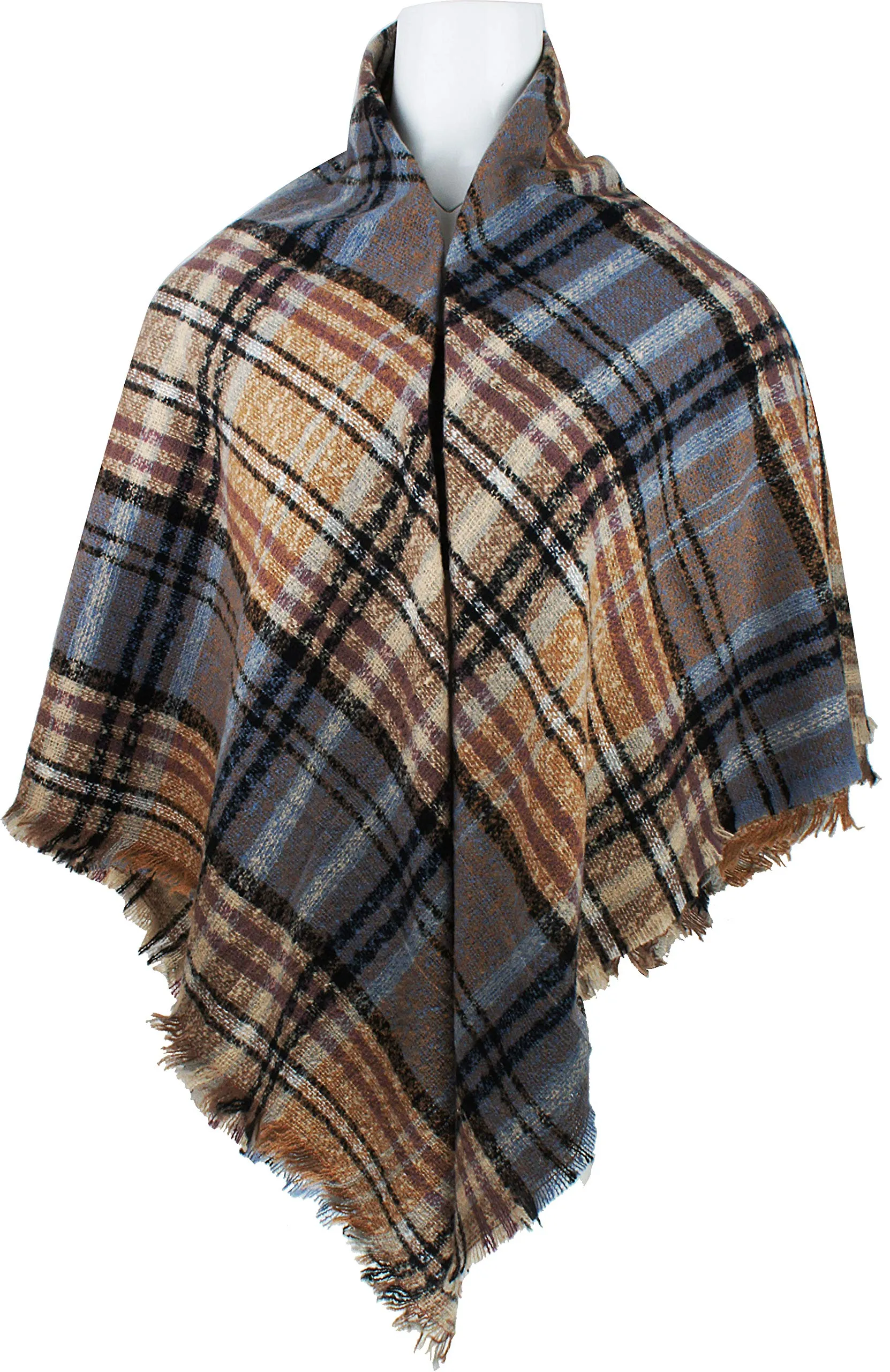 Women's Plaid Blanket Winter Scarf Warm Wrap Oversized Shawl Cape