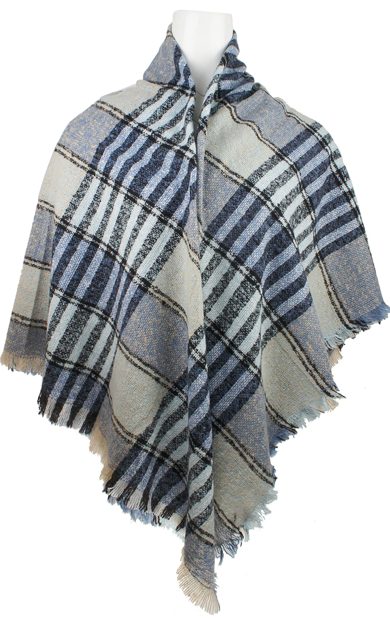 Women's Plaid Blanket Winter Scarf Warm Wrap Oversized Shawl Cape