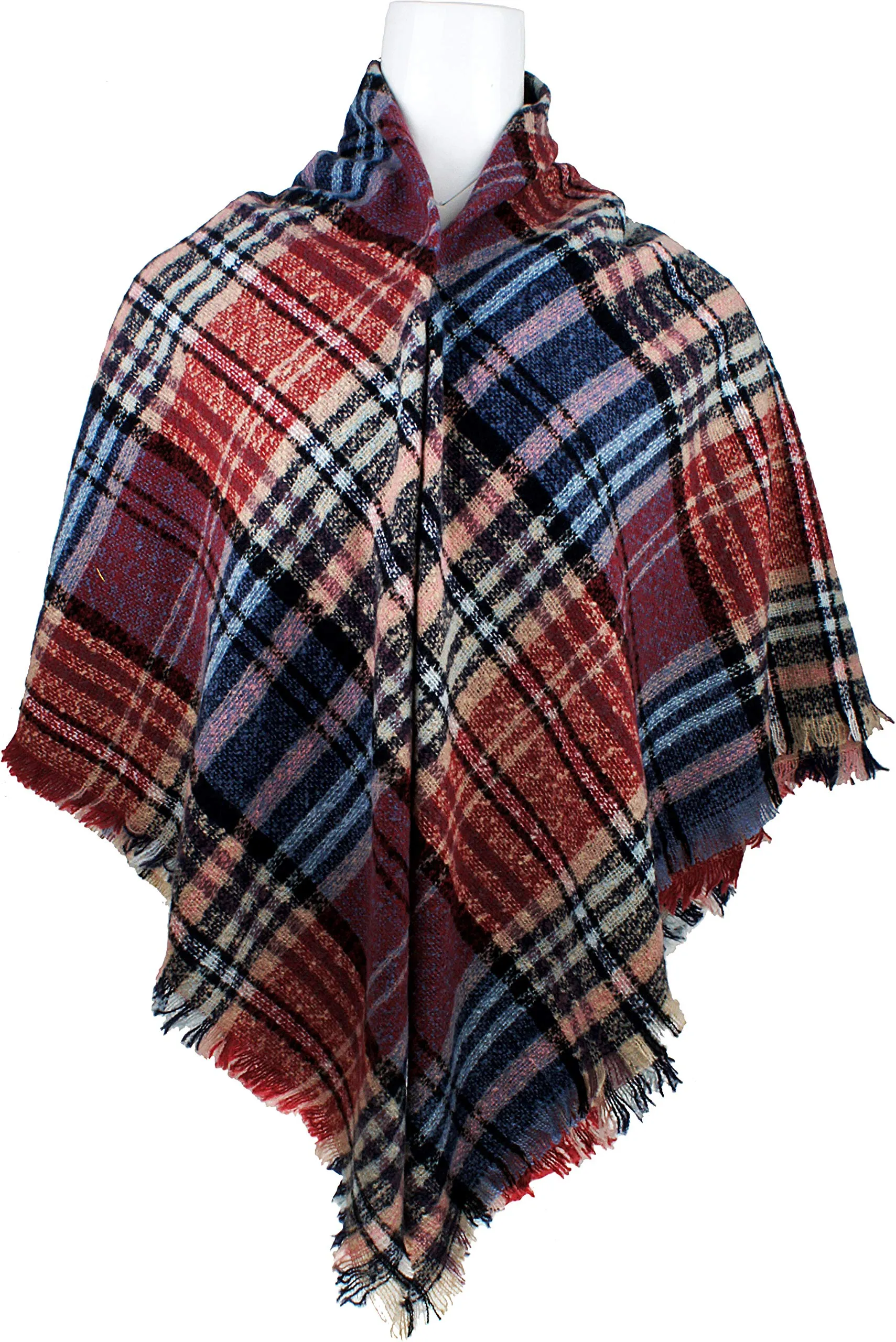 Women's Plaid Blanket Winter Scarf Warm Wrap Oversized Shawl Cape