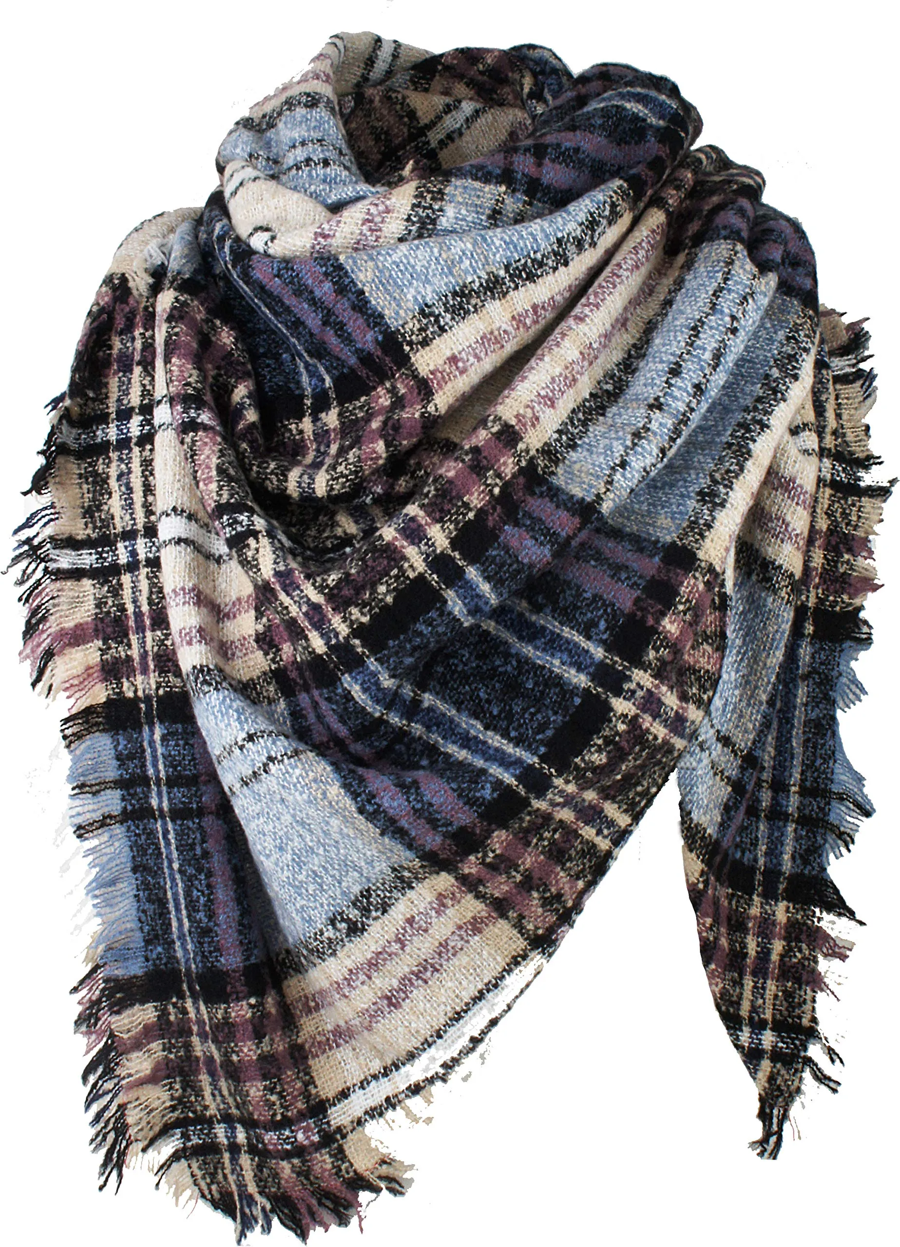 Women's Plaid Blanket Winter Scarf Warm Wrap Oversized Shawl Cape