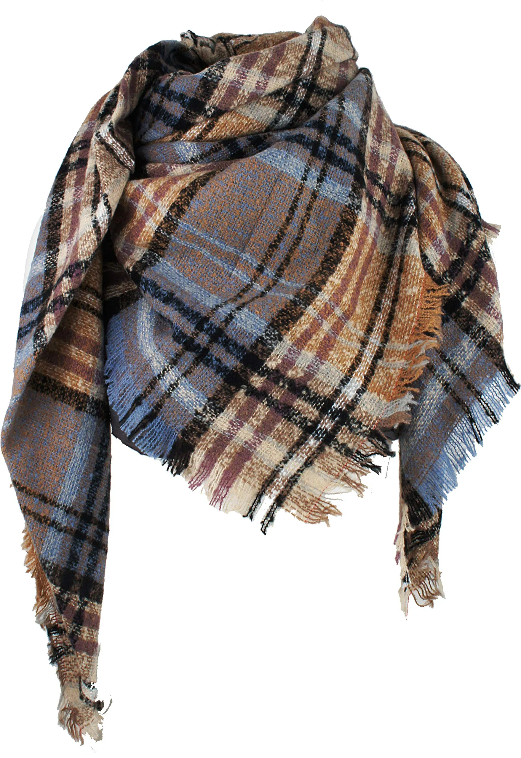 Women's Plaid Blanket Winter Scarf Warm Wrap Oversized Shawl Cape