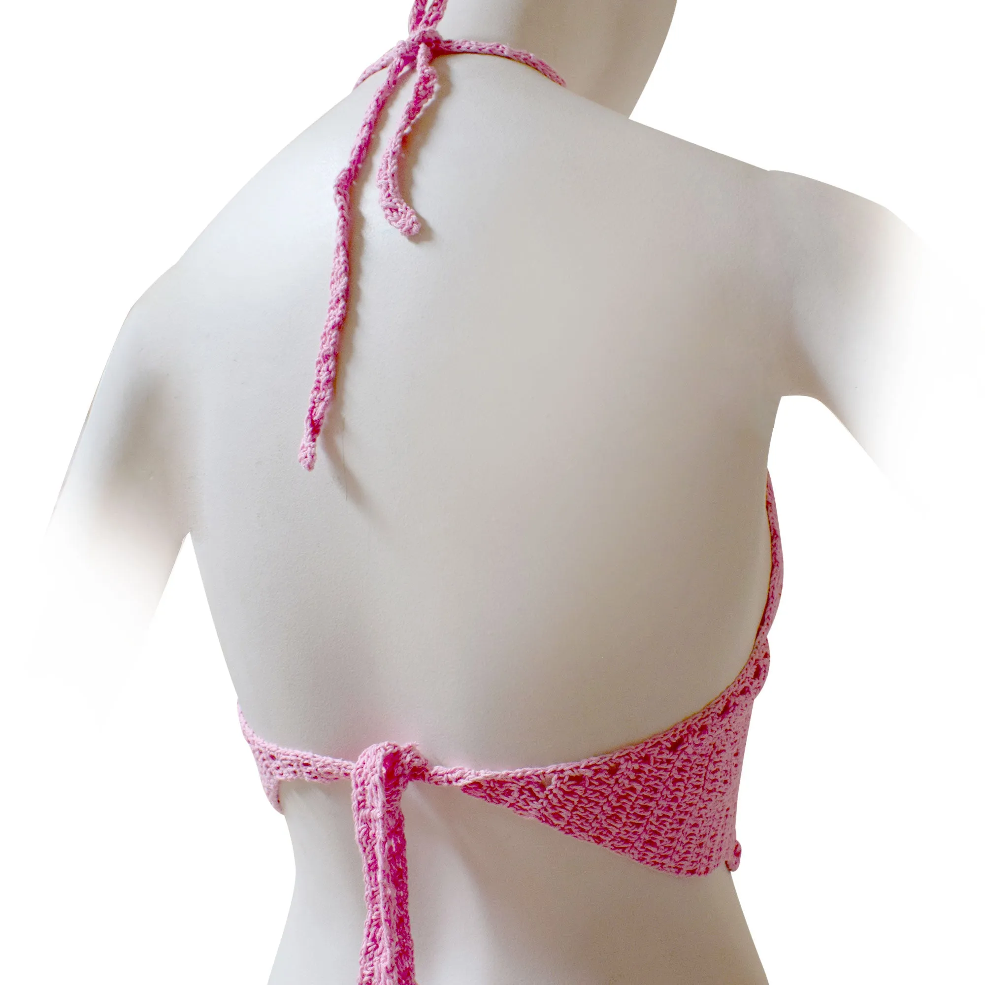 Women's Solid Color Crochet Crop Top, Summer Bikini Bralette Halter Color Top