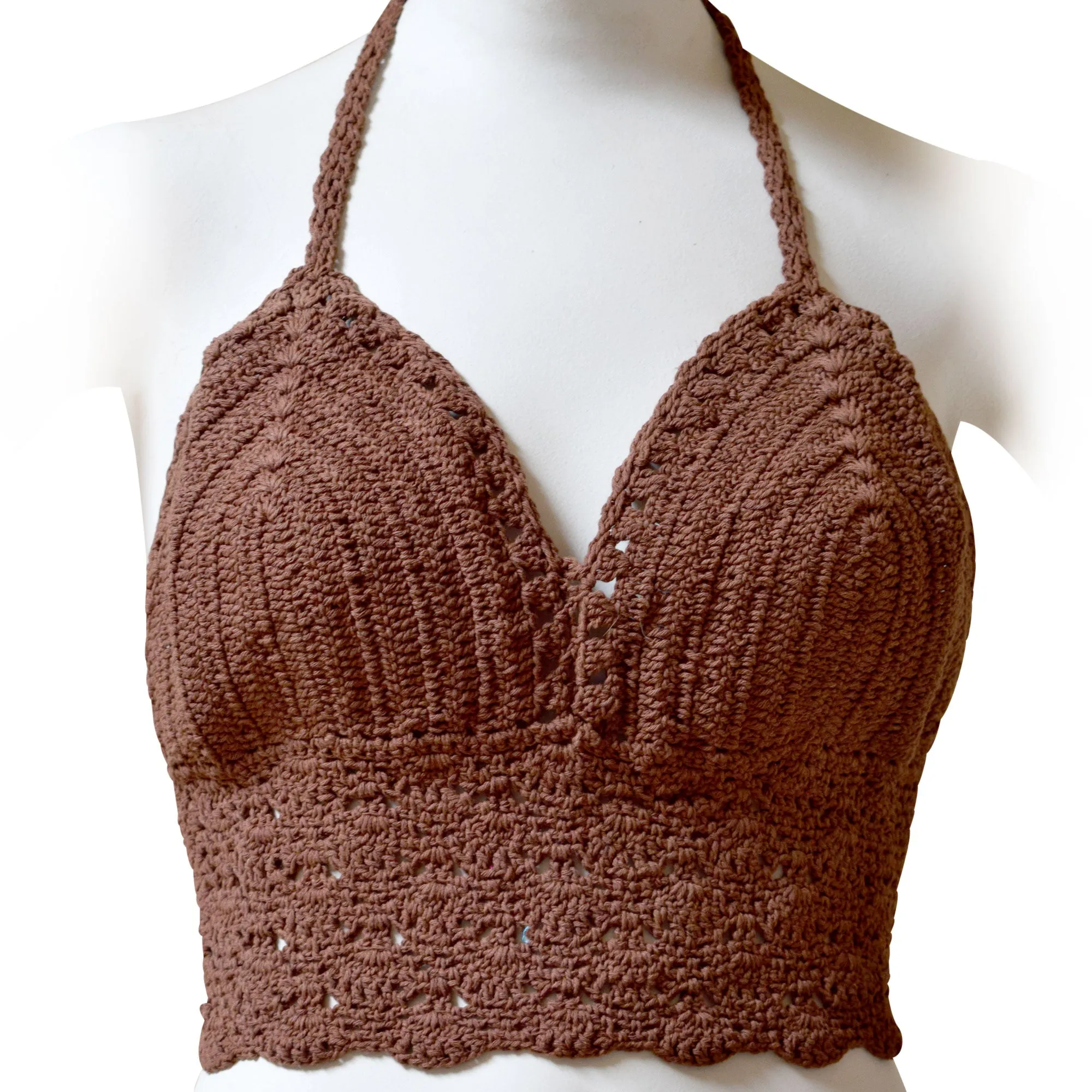 Women's Solid Color Crochet Crop Top, Summer Bikini Bralette Halter Color Top