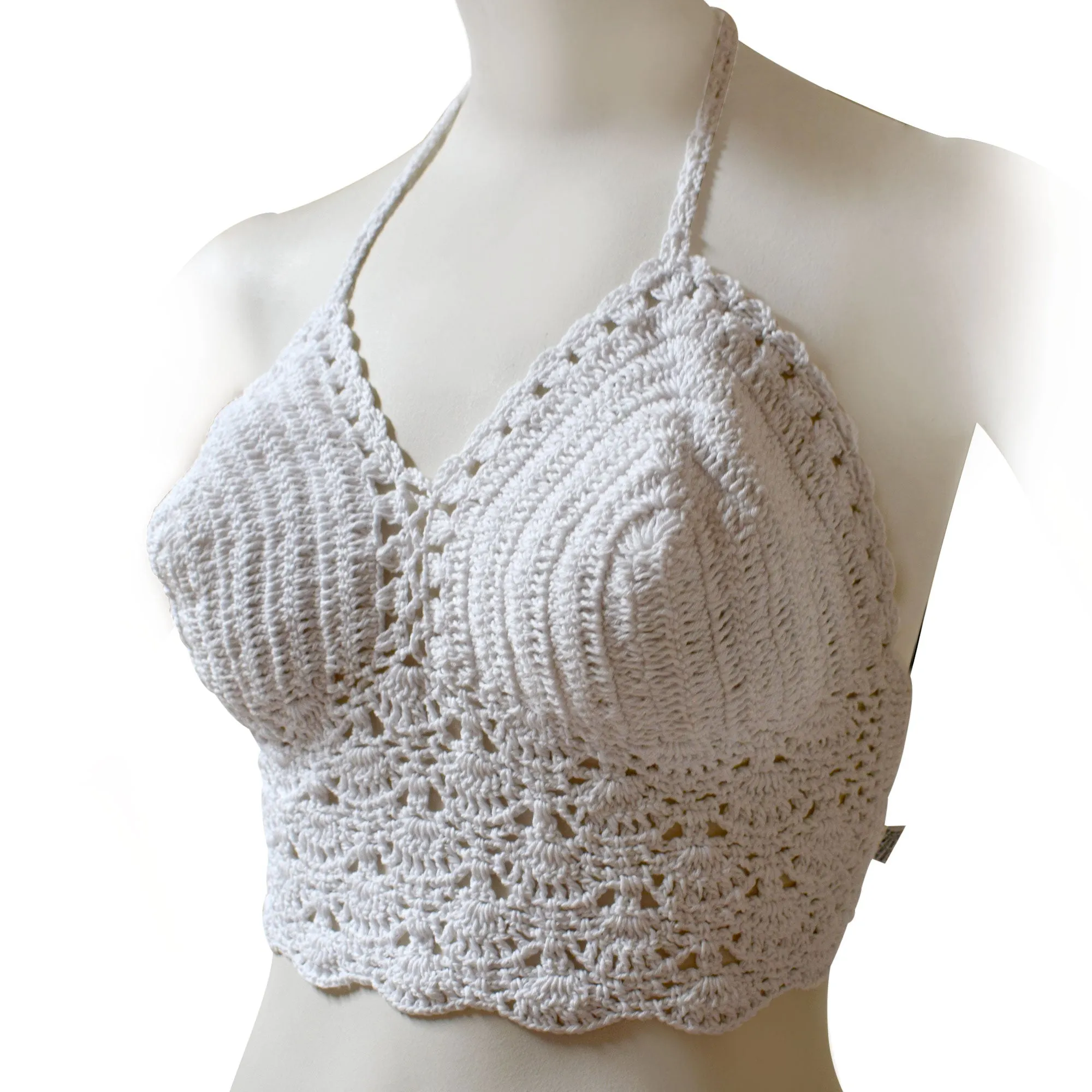 Women's Solid Color Crochet Crop Top, Summer Bikini Bralette Halter Color Top