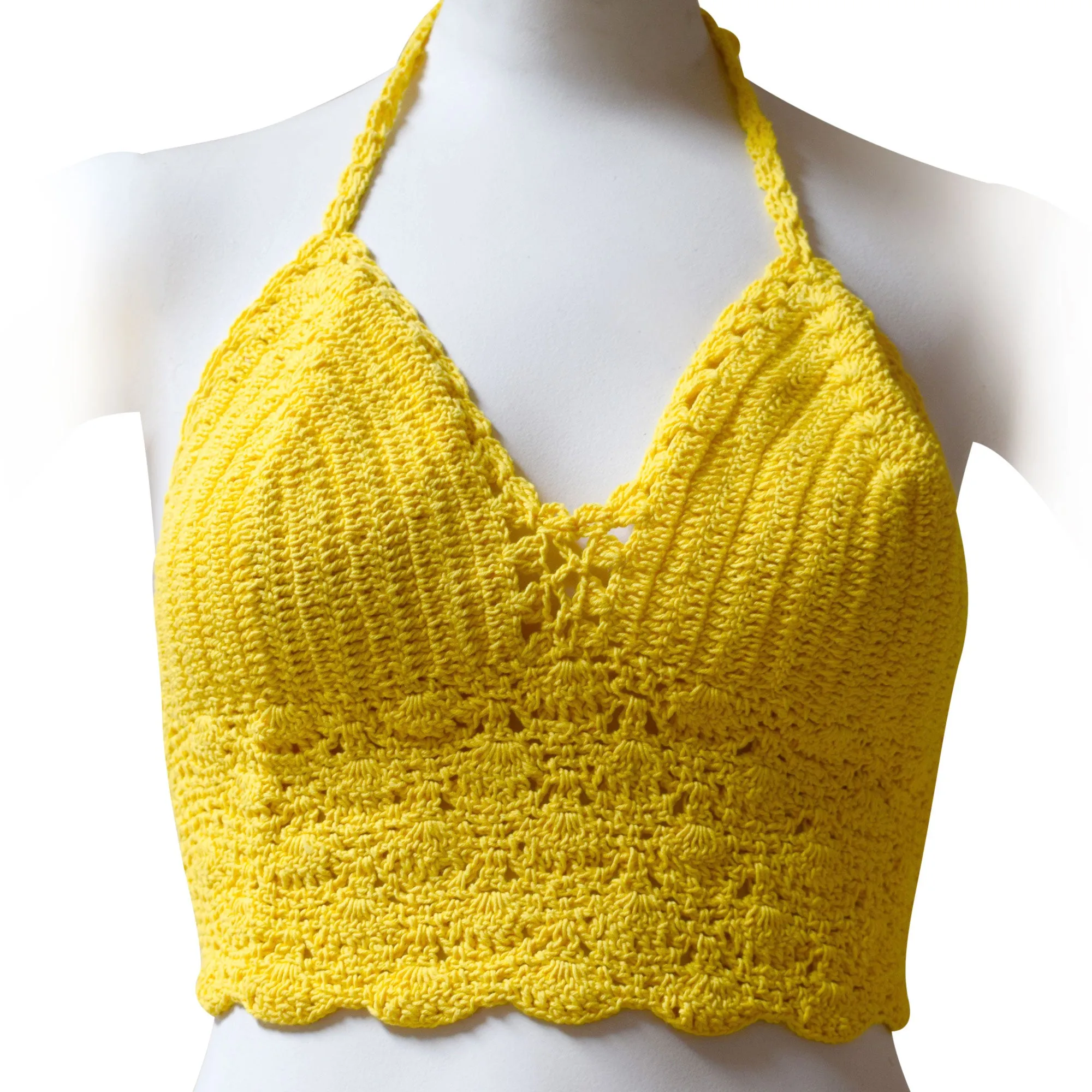 Women's Solid Color Crochet Crop Top, Summer Bikini Bralette Halter Color Top