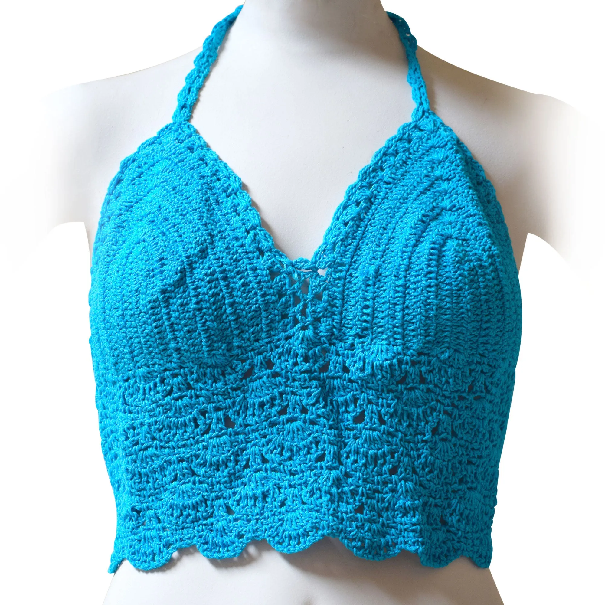 Women's Solid Color Crochet Crop Top, Summer Bikini Bralette Halter Color Top