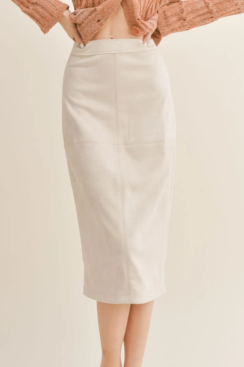 Women's Suede Midi Skirt | Sage The Label | Bone