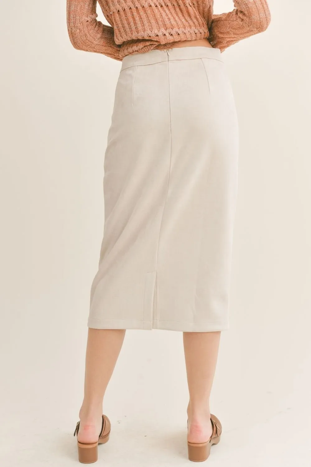 Women's Suede Midi Skirt | Sage The Label | Bone