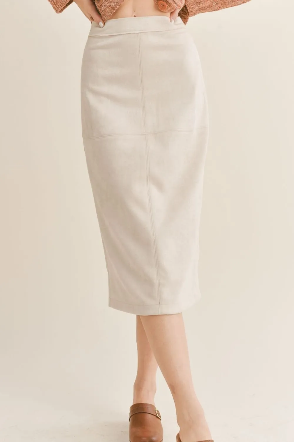 Women's Suede Midi Skirt | Sage The Label | Bone