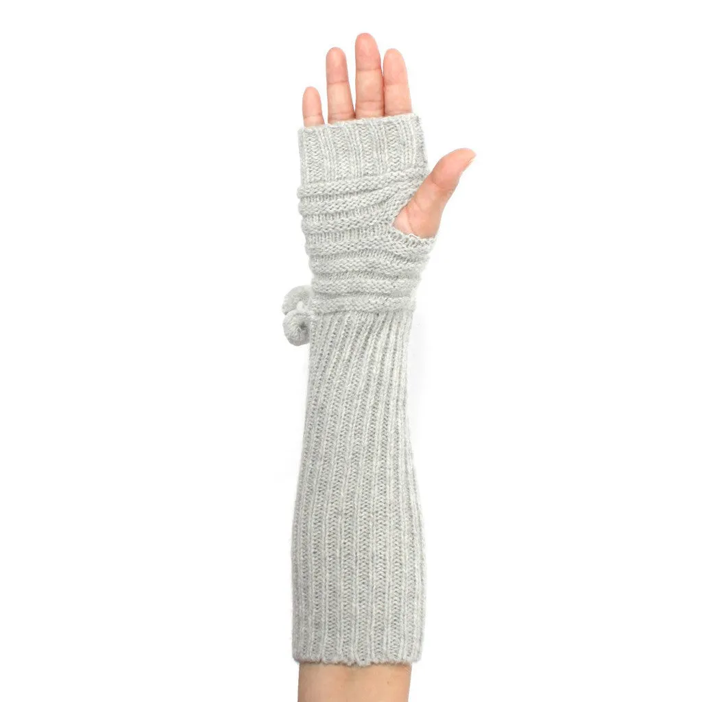 Wool Blend Long Arm Warmer Gloves Pom Pom