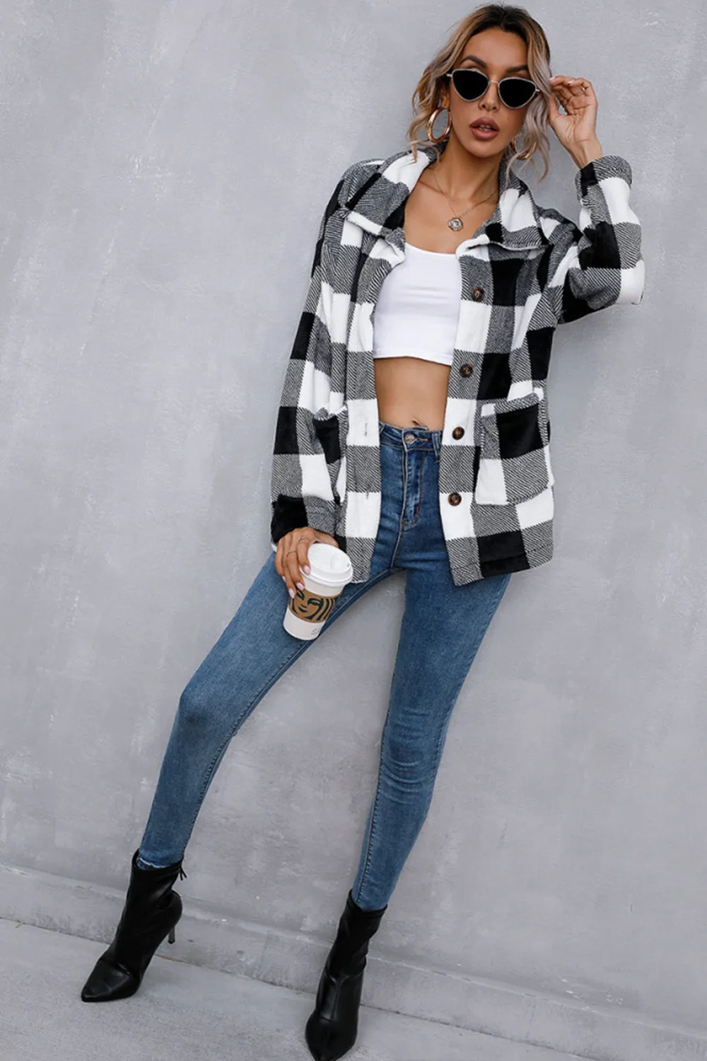 Woolen Cardigan Contrast Plaid