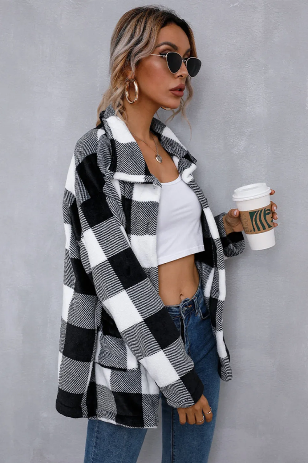 Woolen Cardigan Contrast Plaid