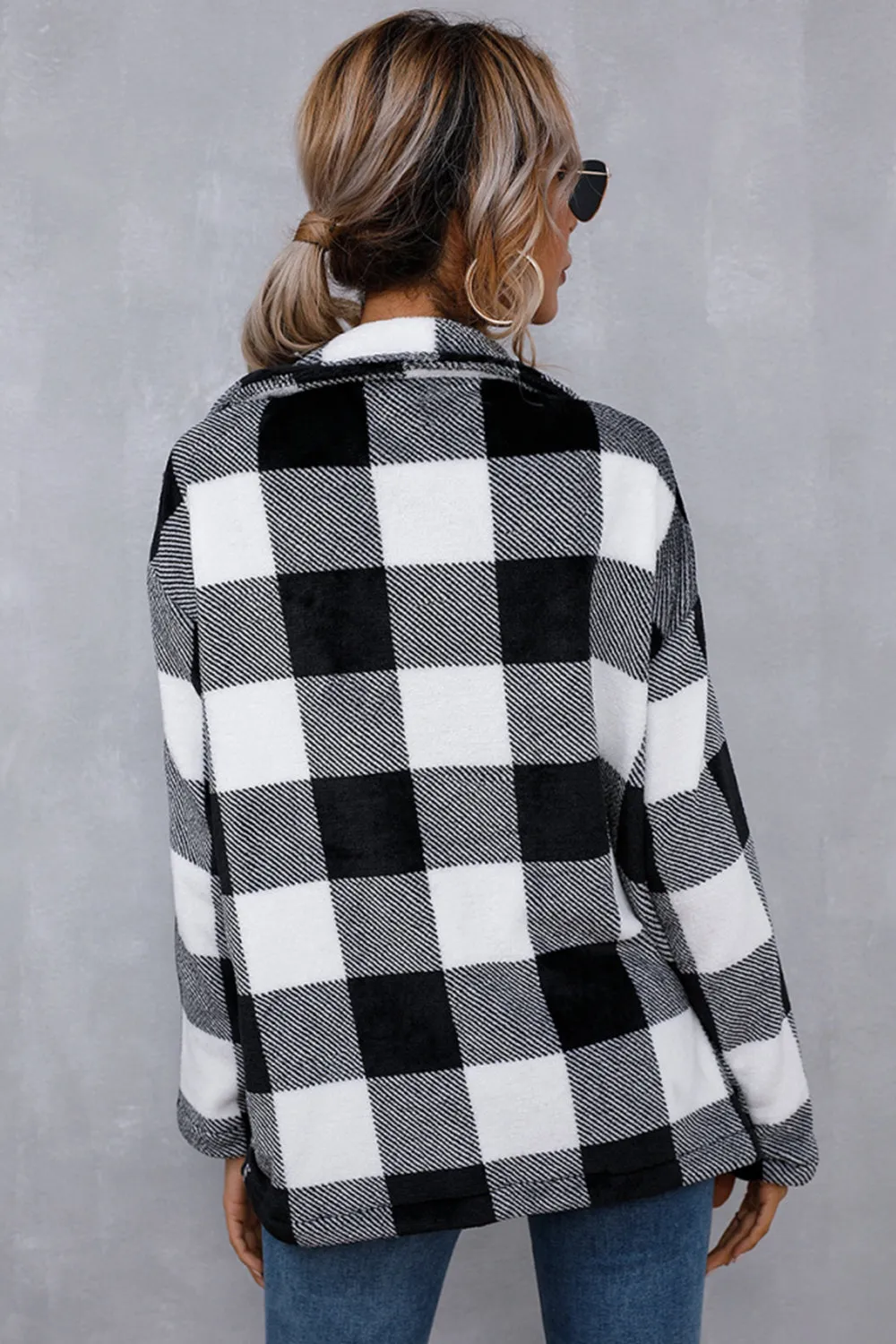 Woolen Cardigan Contrast Plaid