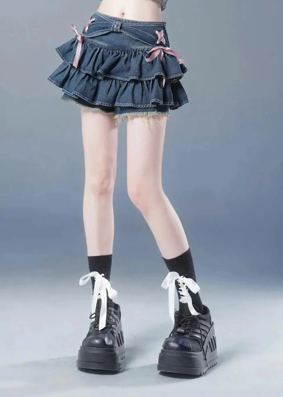 Y2K Ruffled Denim Mini Skirt